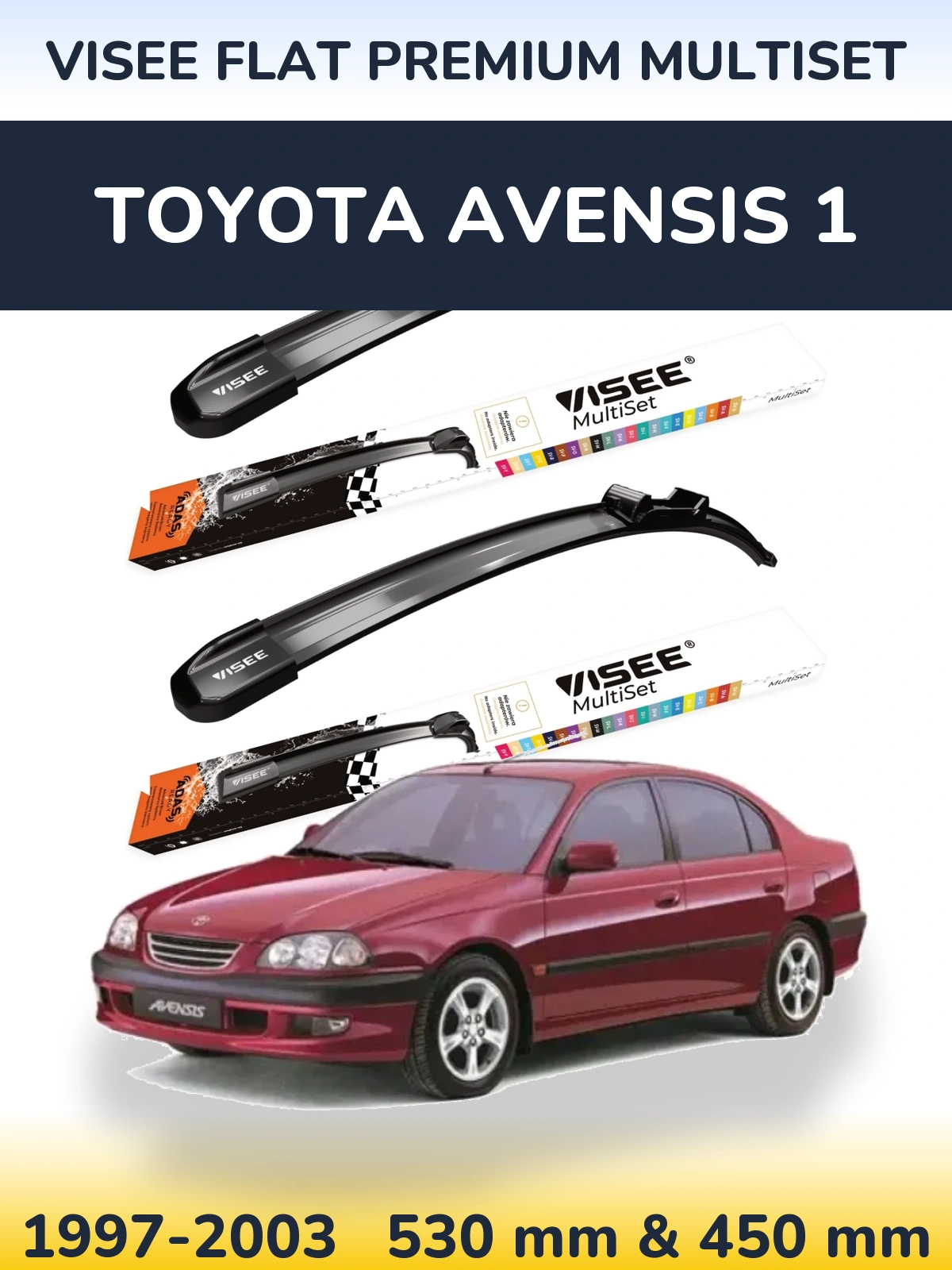 Sada předních stěračů VISEE FLAT PREMIUM MultiSet 530 a 450 mm pro Toyota Avensis 1 1997-2003