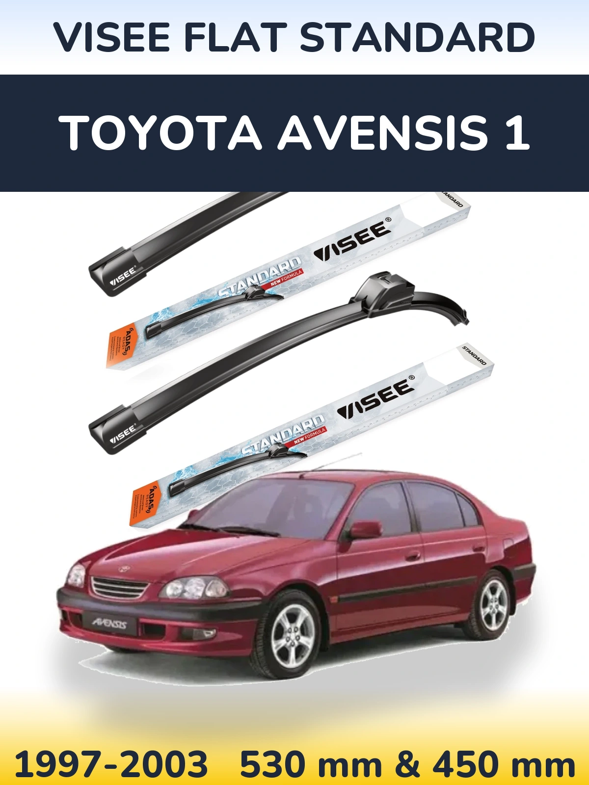 Sada předních stěračů VISEE FLAT STANDARD 530 a 450 mm pro Toyota Avensis 1 1997-2003