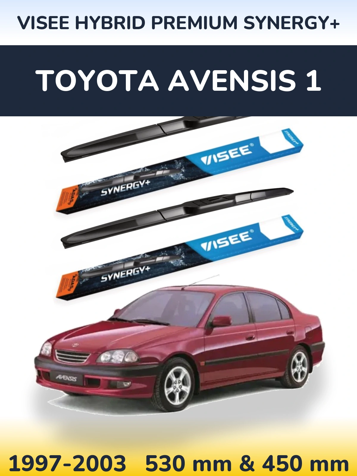 Sada předních stěračů VISEE HYBRID PREMIUM SYNERGY+ 530 a 450 mm pro Toyota Avensis 1 1997-2003