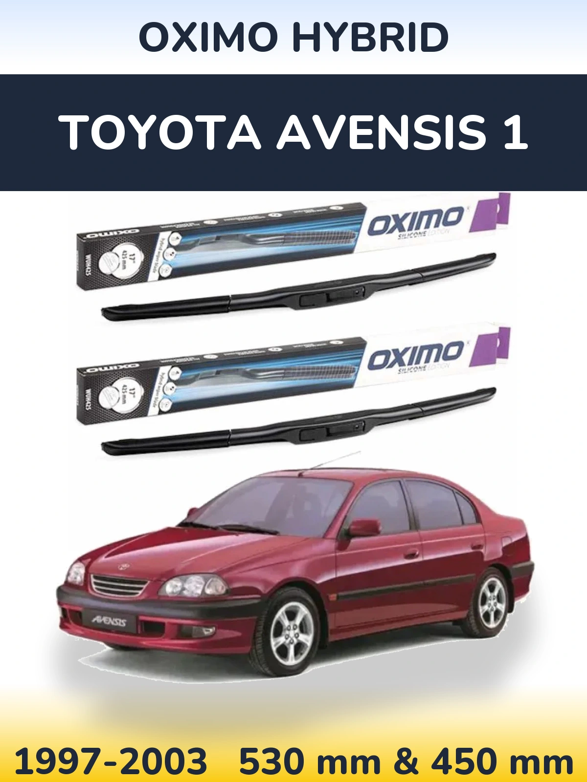 Sada předních stěračů Oximo Hybrid 530 a 450 mm pro Toyota Avensis 1 1997-2003