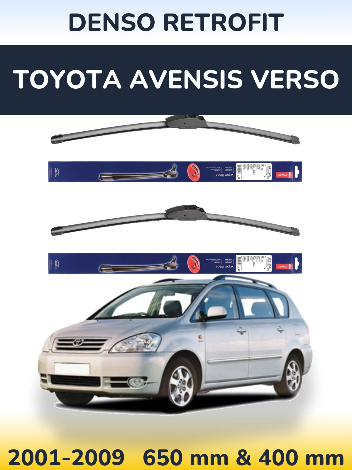 Sada předních stěračů Denso Retrofit 650 a 400 mm pro Toyota Avensis Verso 2001-2009