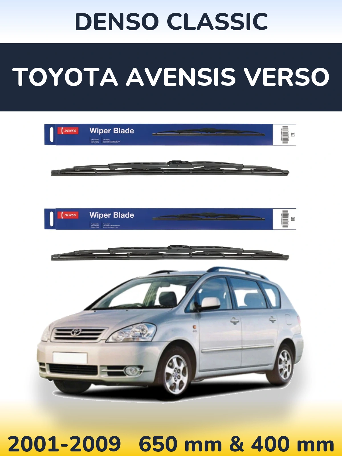 Sada předních stěračů Denso Classic 650 a 400 mm pro Toyota Avensis Verso 2001-2009