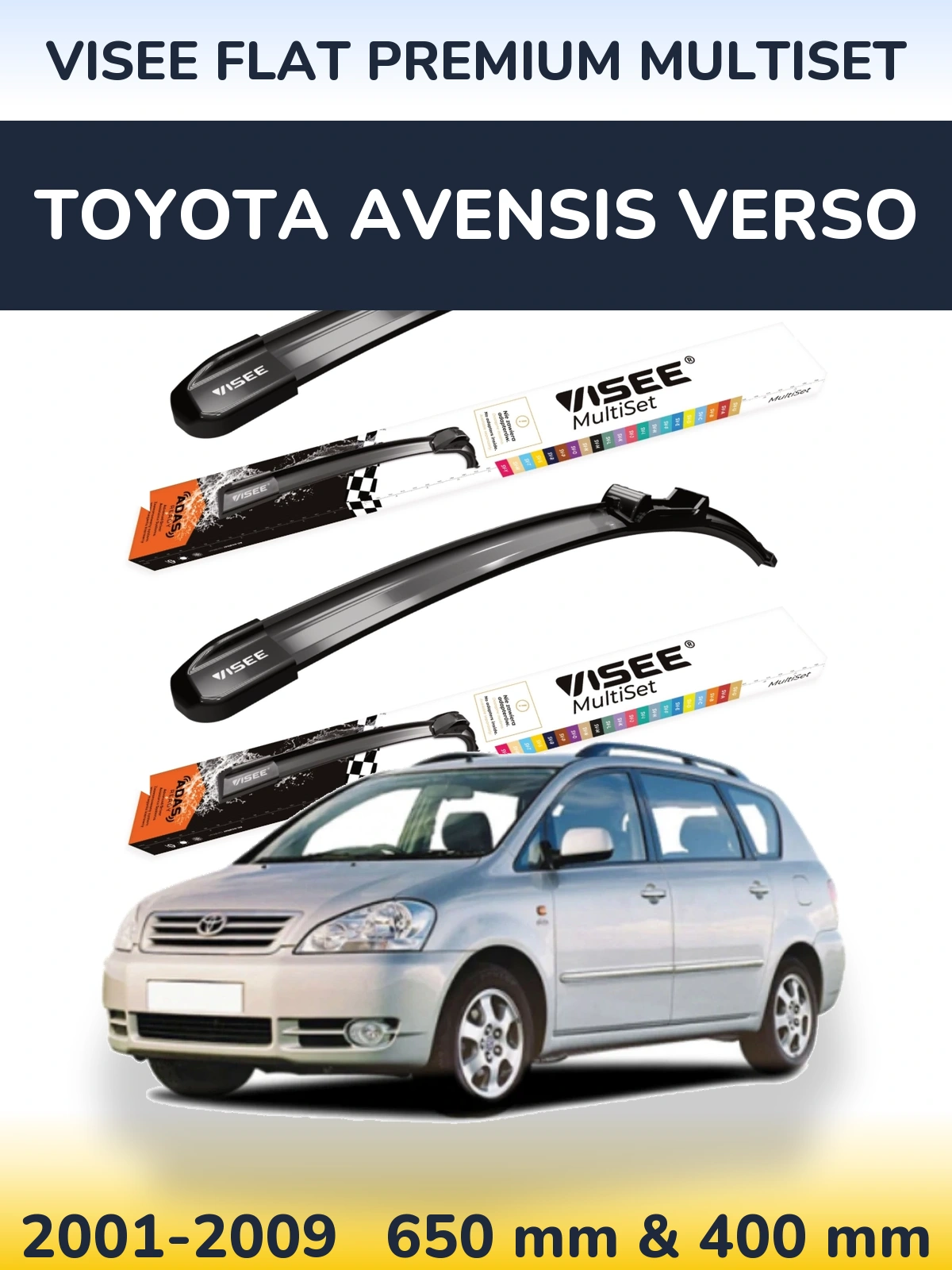 Sada předních stěračů VISEE FLAT PREMIUM MultiSet 650 a 400 mm pro Toyota Avensis Verso 2001-2009