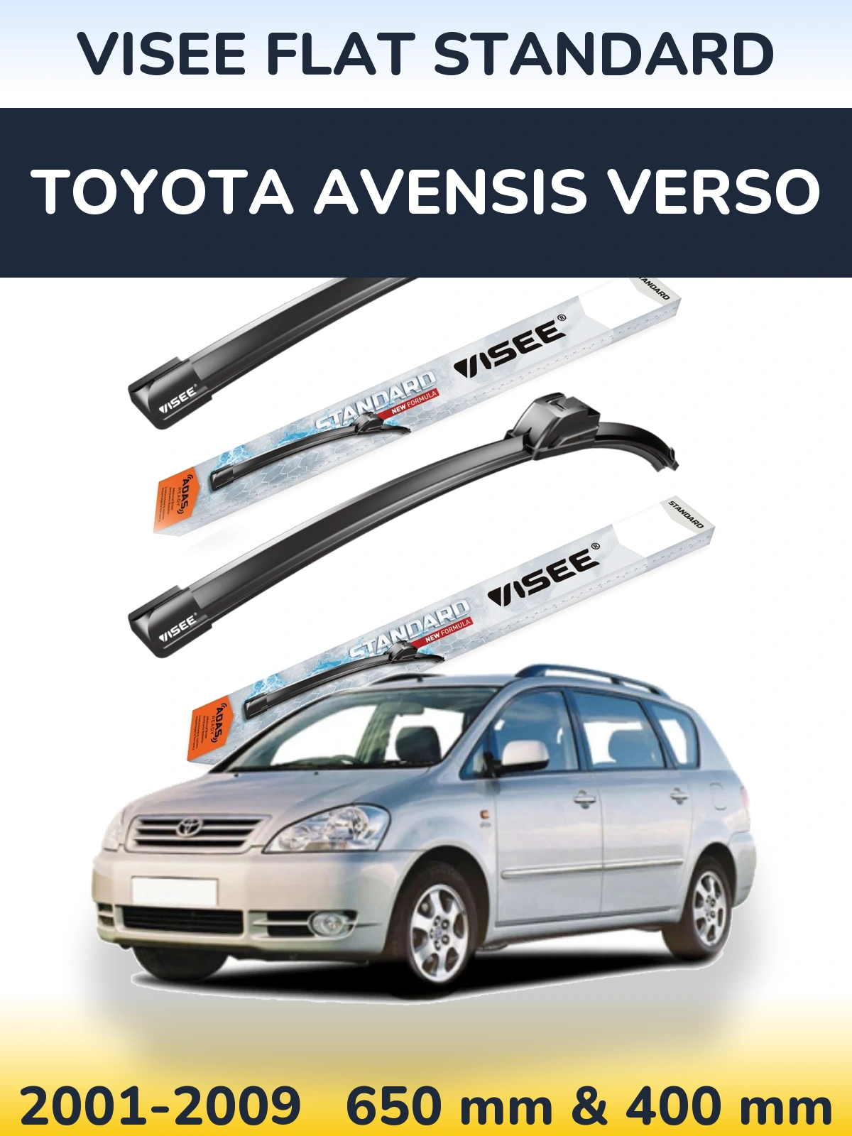 Sada předních stěračů VISEE FLAT STANDARD 650 a 400 mm pro Toyota Avensis Verso 2001-2009