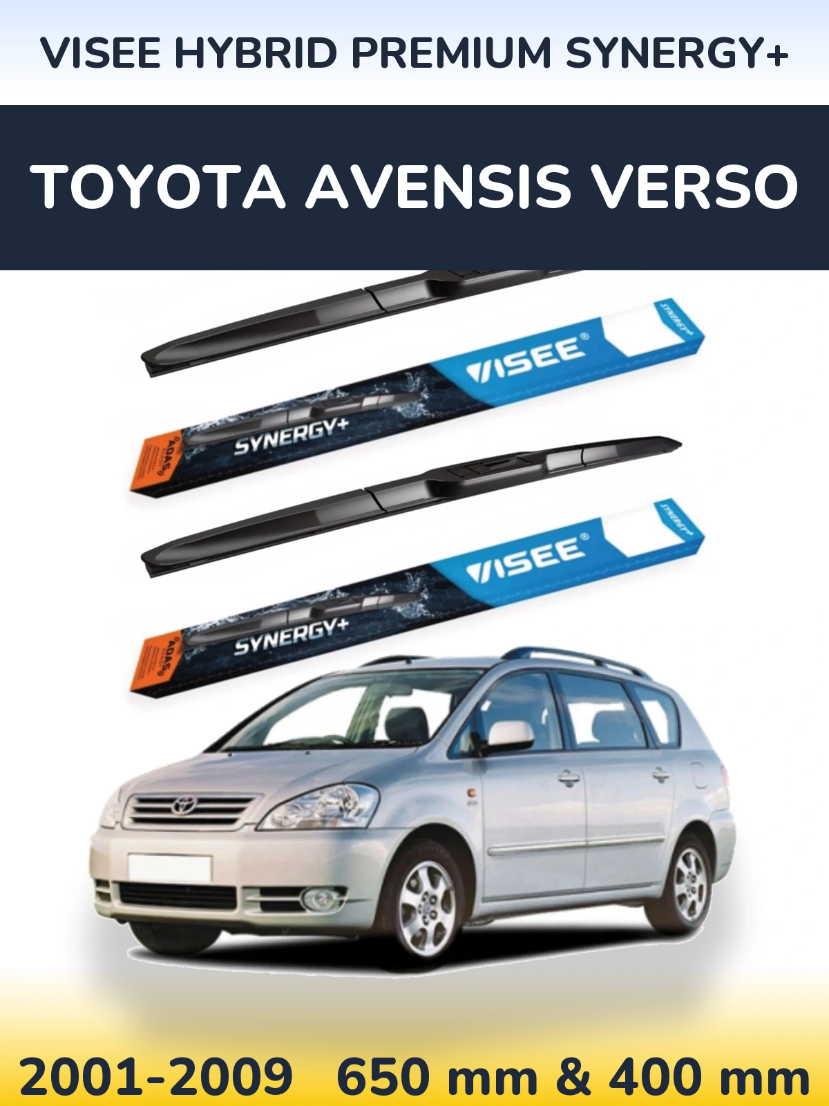 Sada předních stěračů VISEE HYBRID PREMIUM SYNERGY+ 650 a 400 mm pro Toyota Avensis Verso 2001-2009