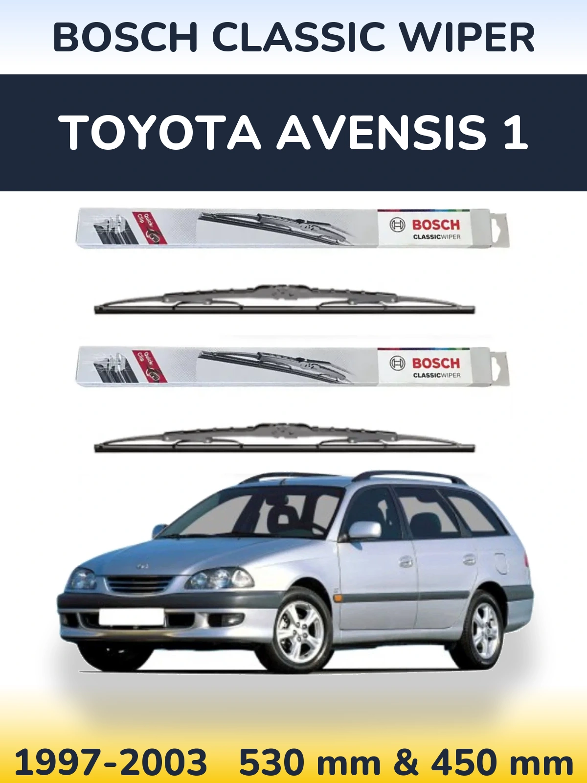 Sada předních stěračů BOSCH Classic Wiper 530 a 450 mm pro Toyota Avensis 1 1997-2003