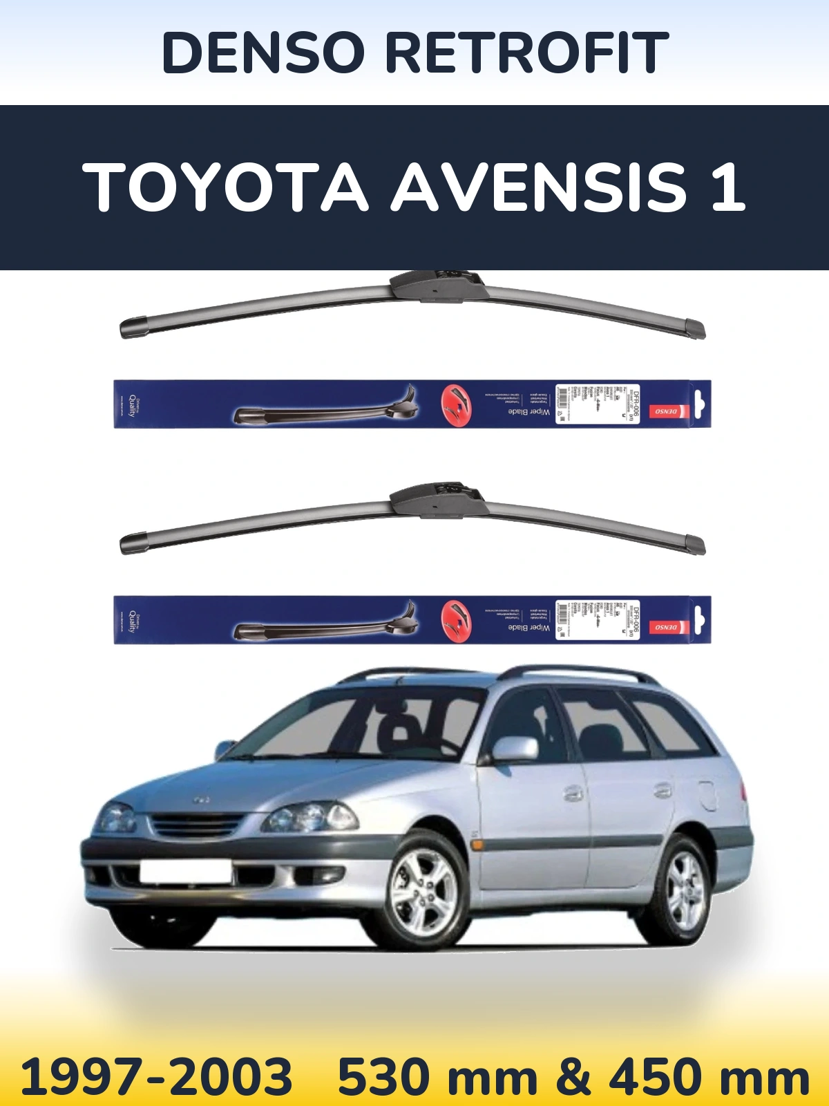 Sada předních stěračů Denso Retrofit 530 a 450 mm pro Toyota Avensis 1 1997-2003
