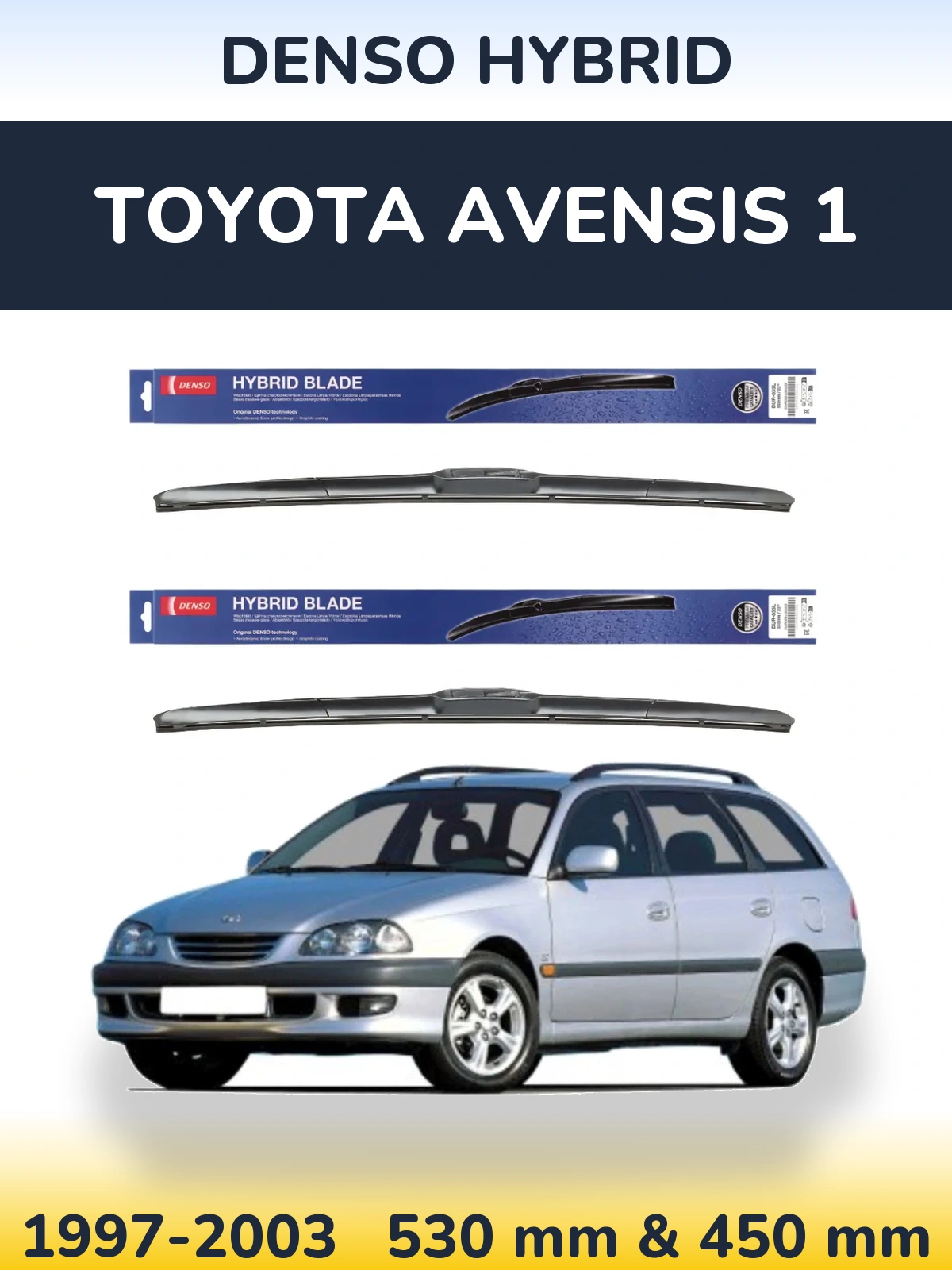 Sada předních stěračů Denso Hybrid 530 a 450 mm pro Toyota Avensis 1 1997-2003