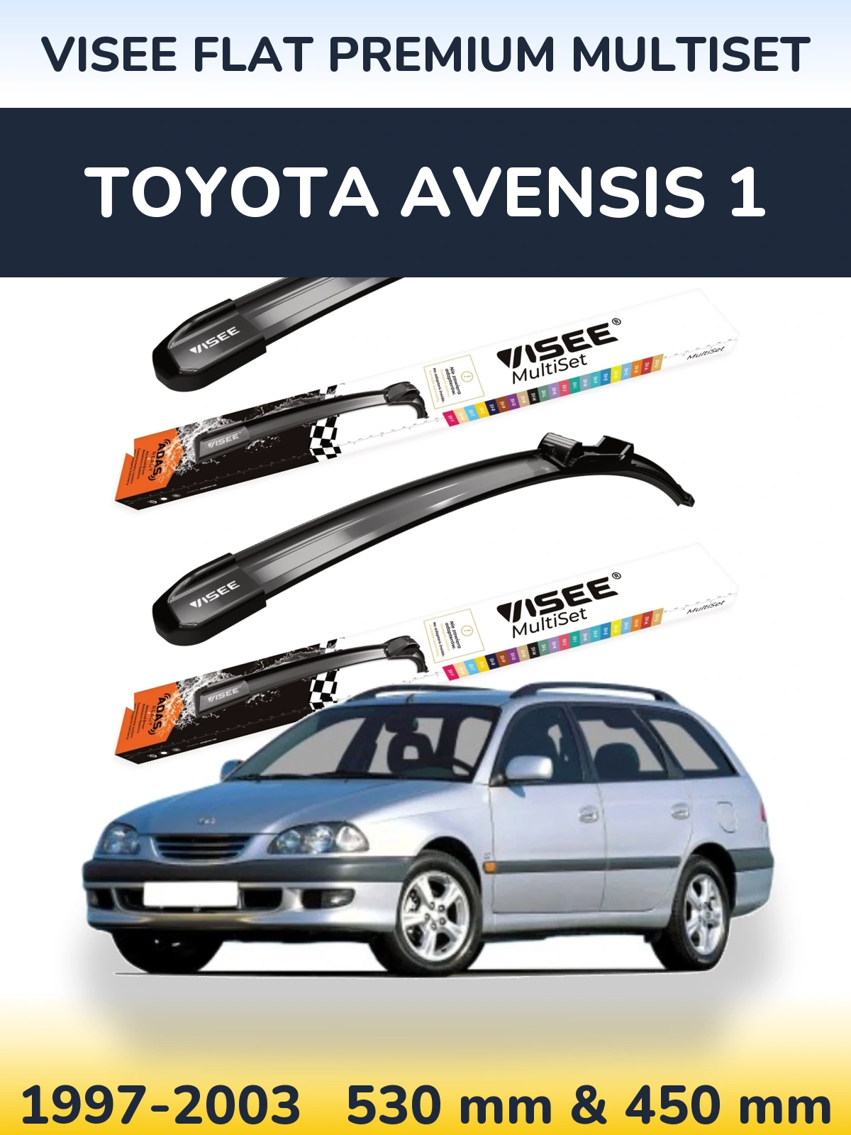 Sada předních stěračů VISEE FLAT PREMIUM MultiSet 530 a 450 mm pro Toyota Avensis 1 1997-2003