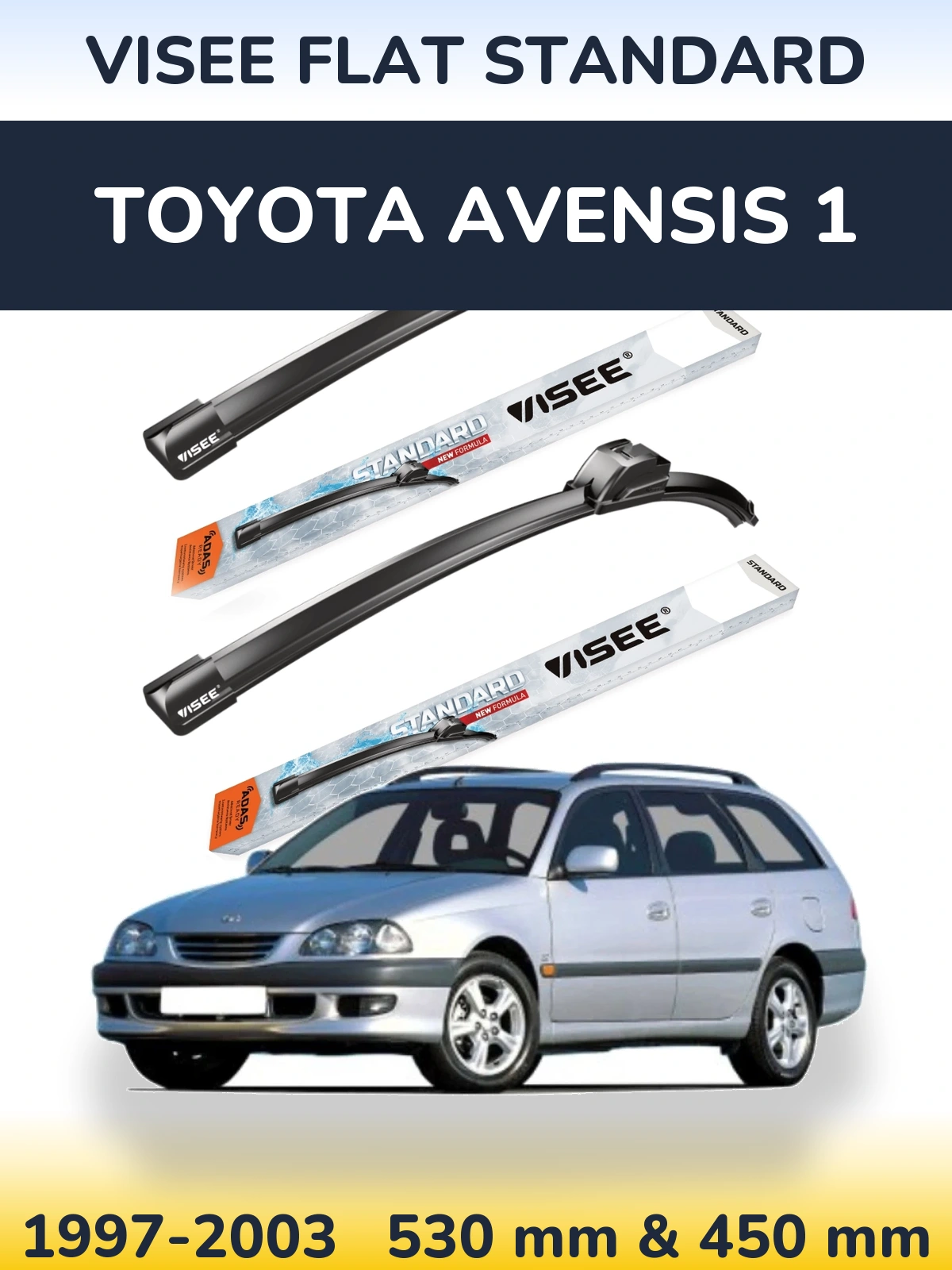 Комплект передніх щіток VISEE FLAT STANDARD 530 & 450 мм для Toyota Avensis 1 1997-2003