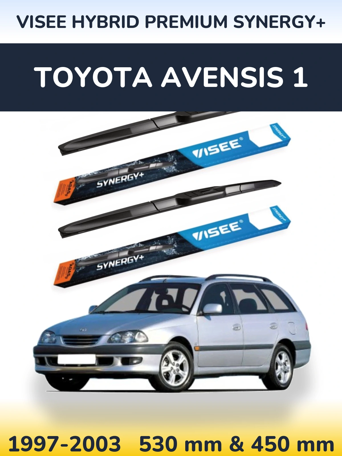 Sada předních stěračů VISEE HYBRID PREMIUM SYNERGY+ 530 a 450 mm pro Toyota Avensis 1 1997-2003