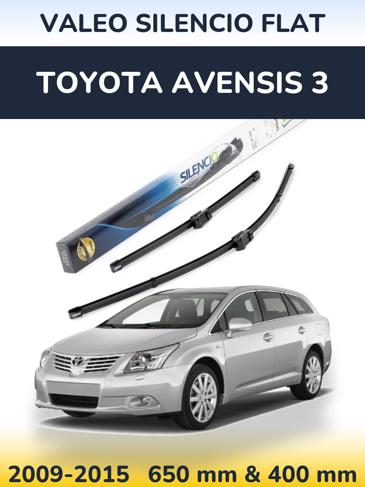 Sada předních stěračů Valeo Silencio Flat 650 a 400 mm pro Toyota Avensis 3 2009-2015