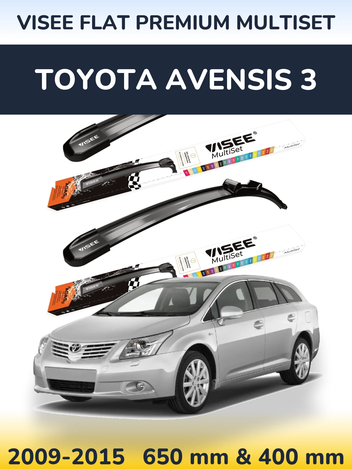 Sada předních stěračů VISEE FLAT PREMIUM MultiSet 650 a 400 mm pro Toyota Avensis 3 2009-2015