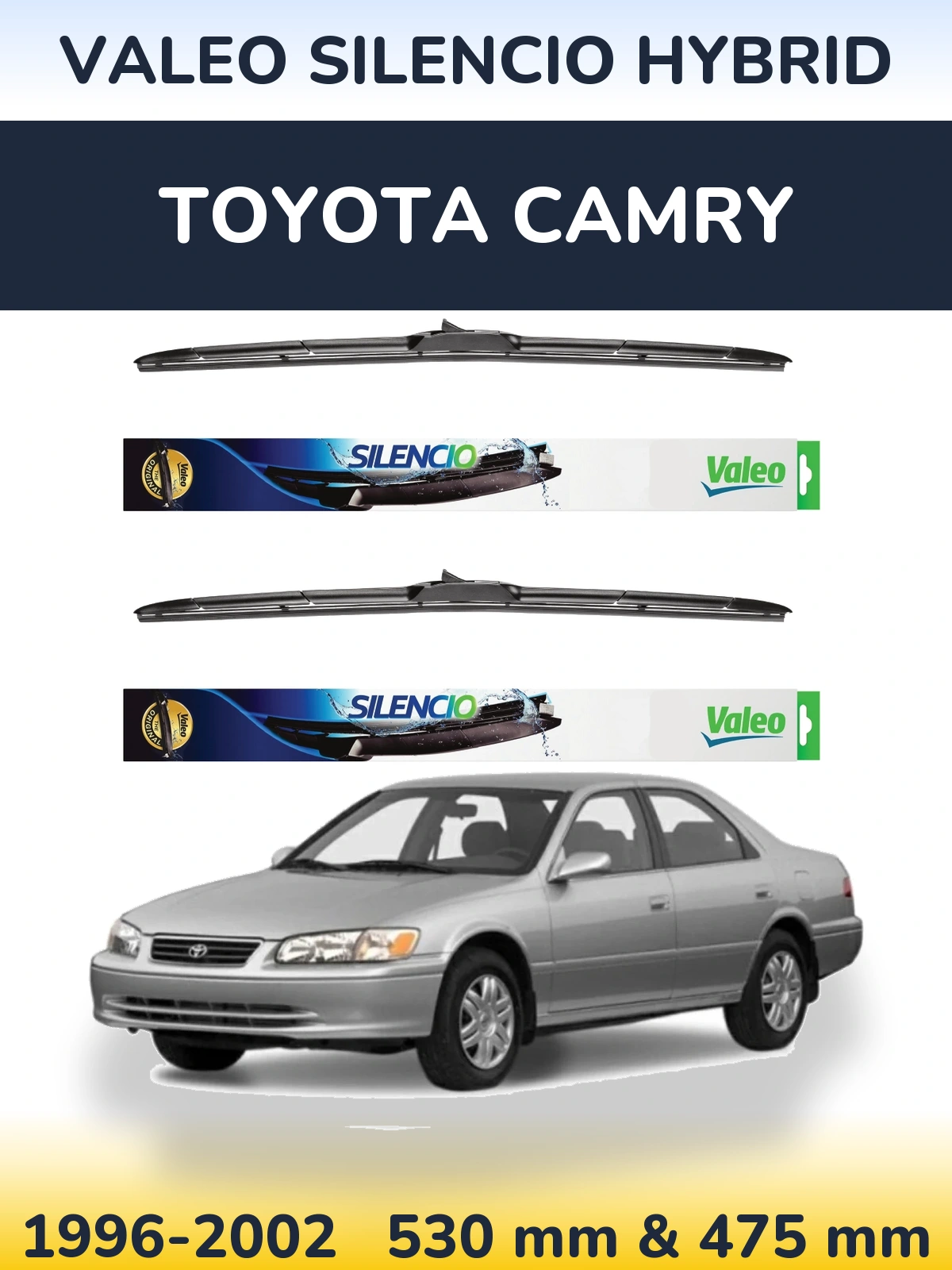 Sada předních stěračů Valeo Silencio Hybrid 530 a 475 mm pro Toyota Camry 1996-2002