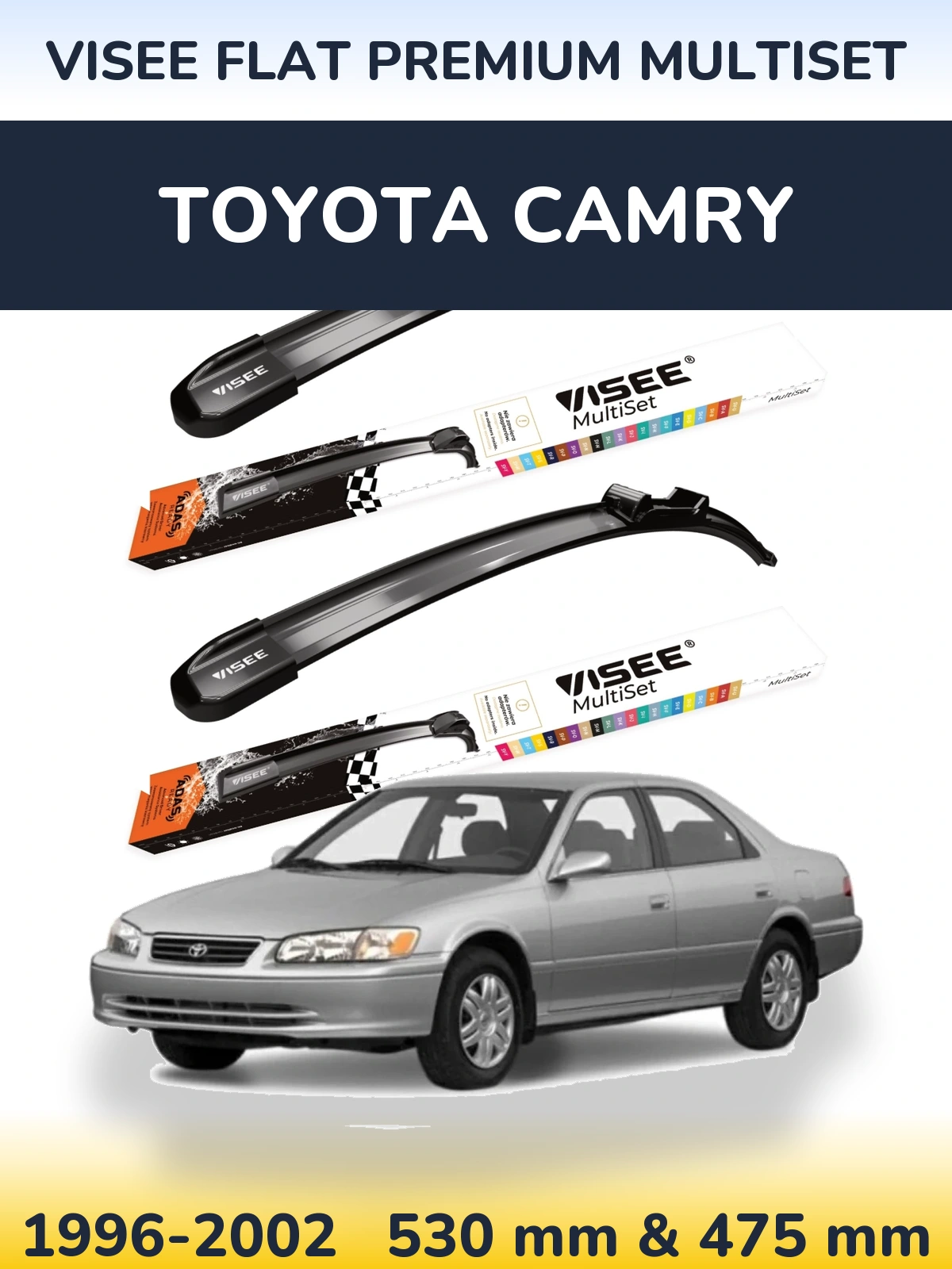 Sada předních stěračů VISEE FLAT PREMIUM MultiSet 530 a 475 mm pro Toyota Camry 1996-2002