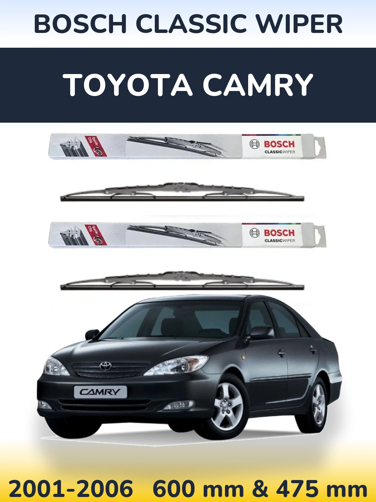 Sada předních stěračů BOSCH Classic Wiper 600 a 475 mm pro Toyota Camry 2001-2006