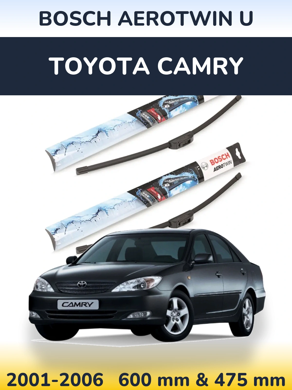 Sada předních stěračů BOSCH AeroTwin U 600 a 475 mm pro Toyota Camry 2001-2006