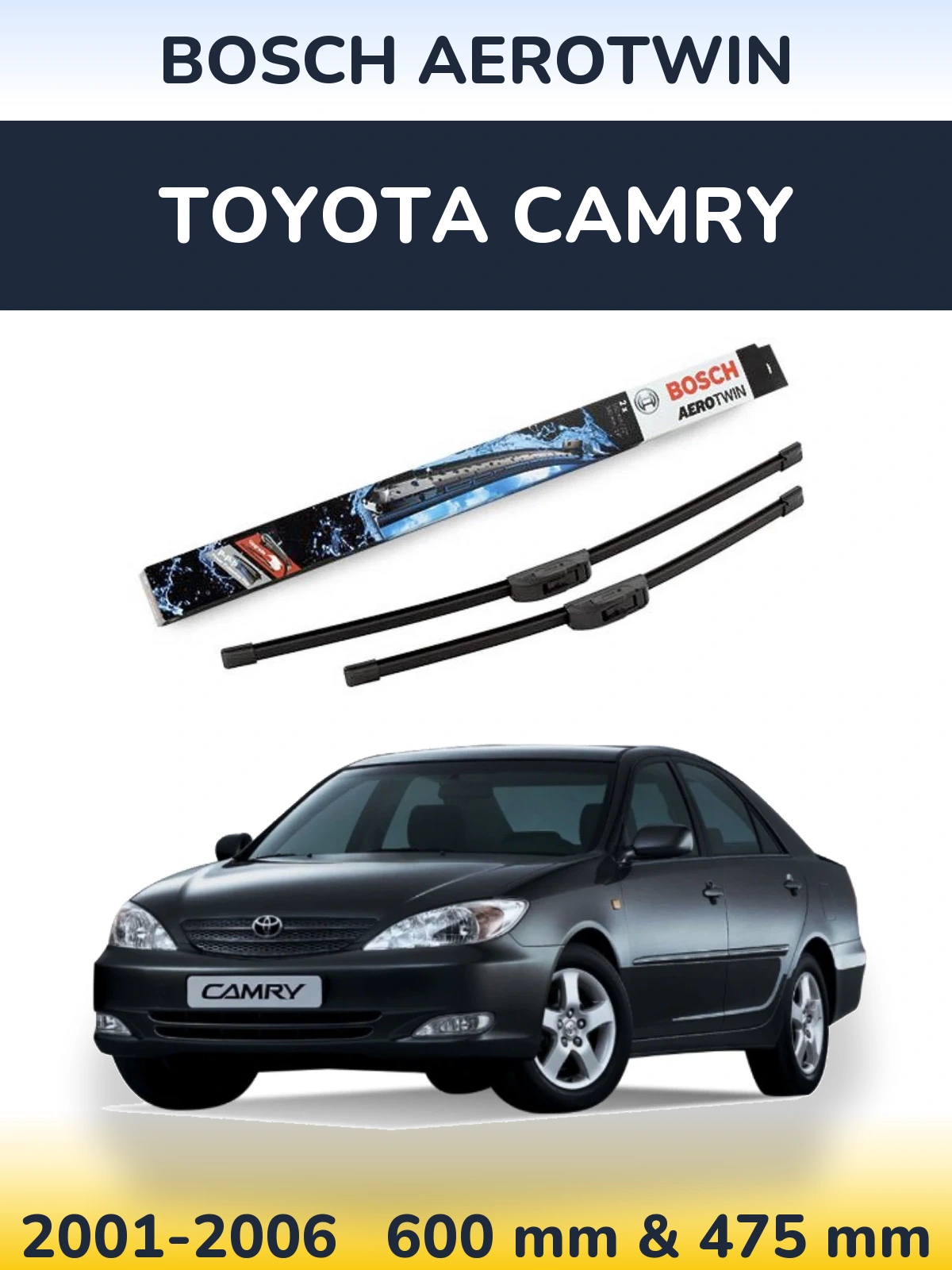 Sada předních stěračů BOSCH AeroTwin 600 a 475 mm pro Toyota Camry 2001-2006