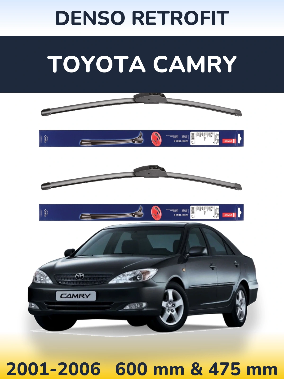 Sada předních stěračů Denso Retrofit 600 a 475 mm pro Toyota Camry 2001-2006