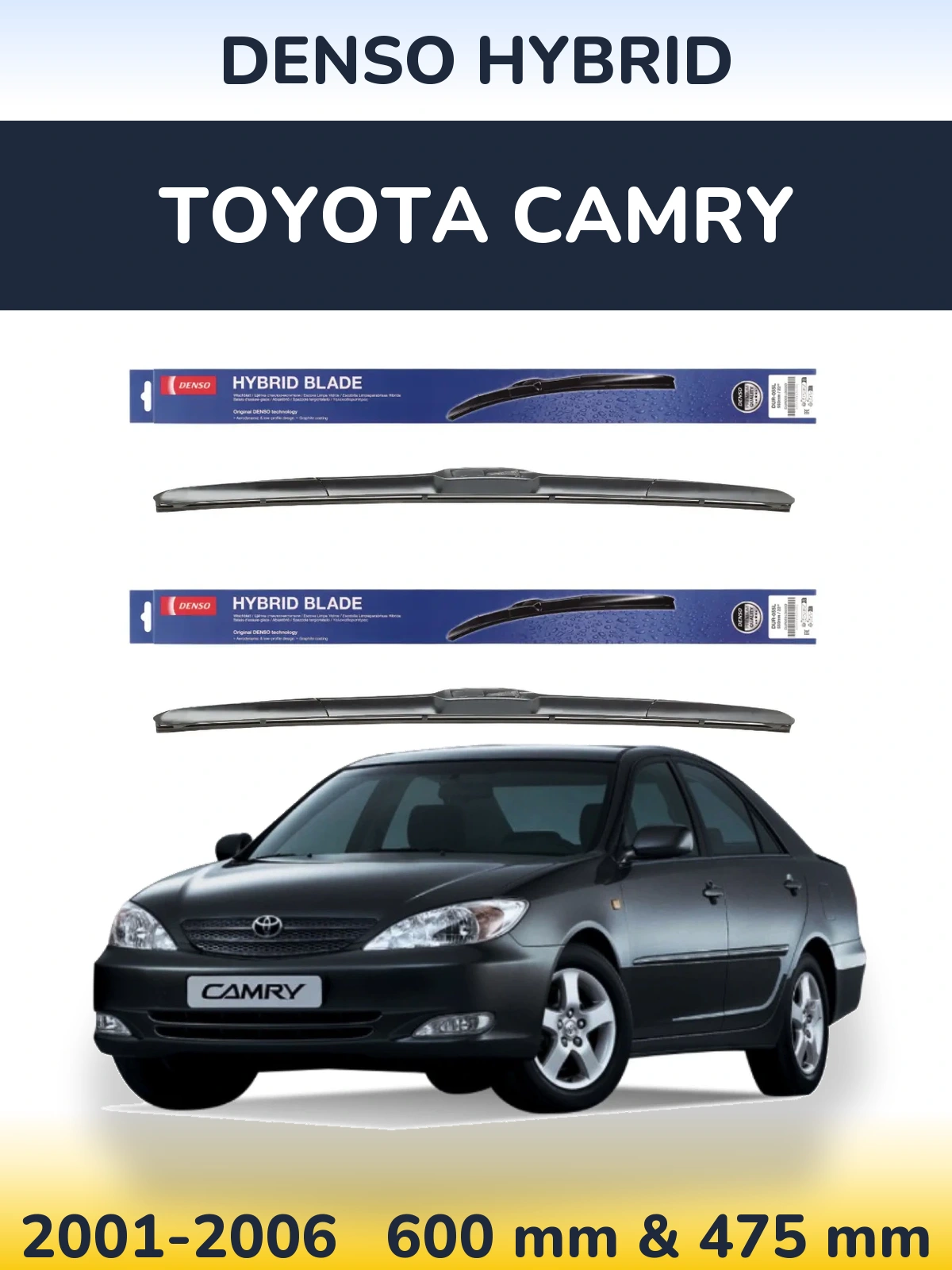 Sada předních stěračů Denso Hybrid 600 a 475 mm pro Toyota Camry 2001-2006