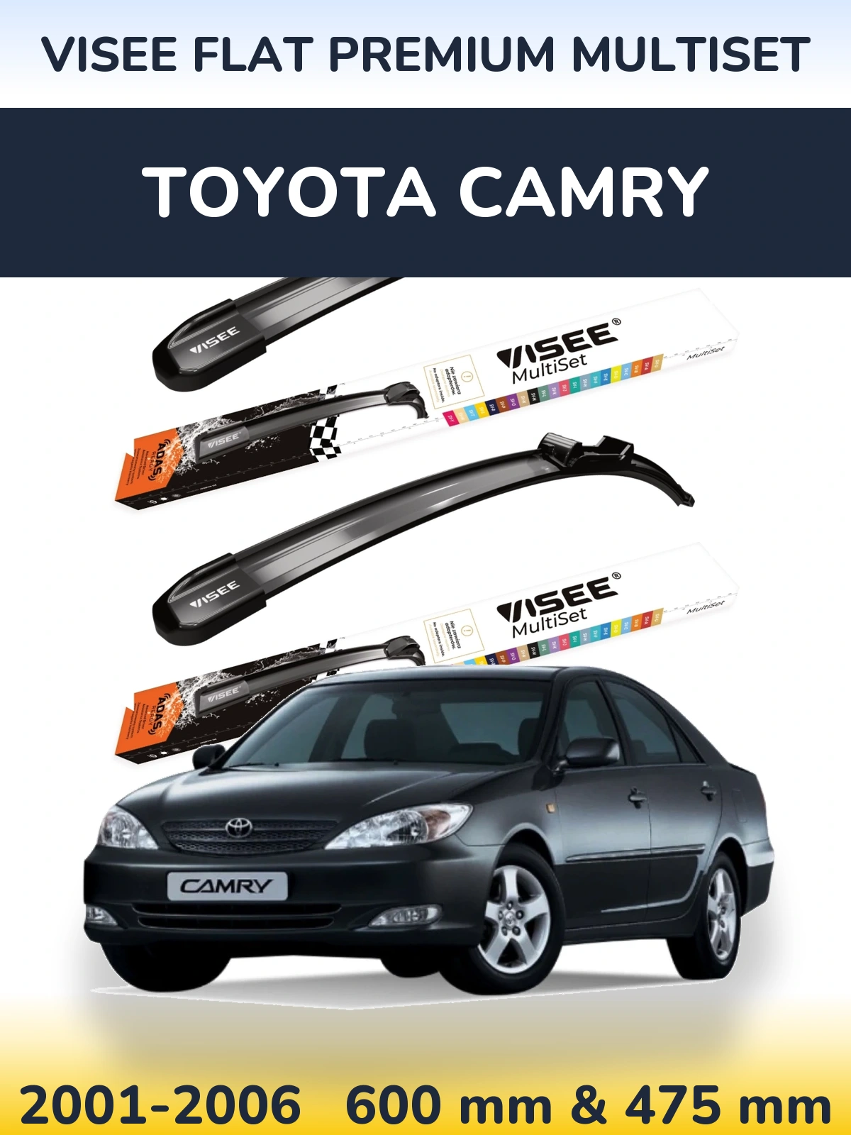 Комплект передніх щіток VISEE FLAT PREMIUM MultiSet 600 & 475 мм для Toyota Camry 2001-2006