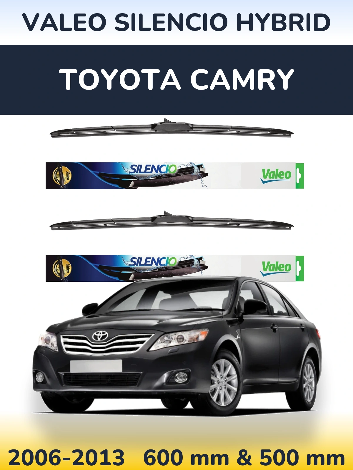 Sada předních stěračů Valeo Silencio Hybrid 600 a 500 mm pro Toyota Camry 2006-2013