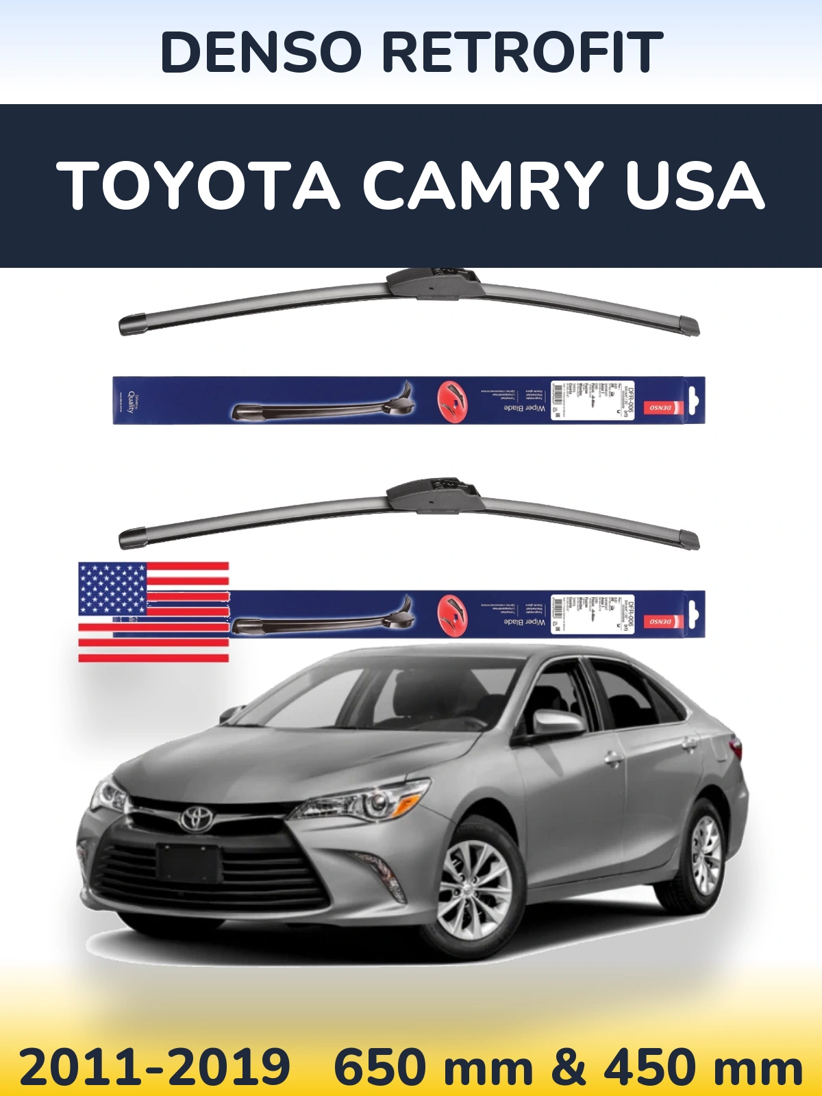 Комплект передніх щіток Denso Retrofit 650 & 450 мм для Toyota Camry USA 2011-2019