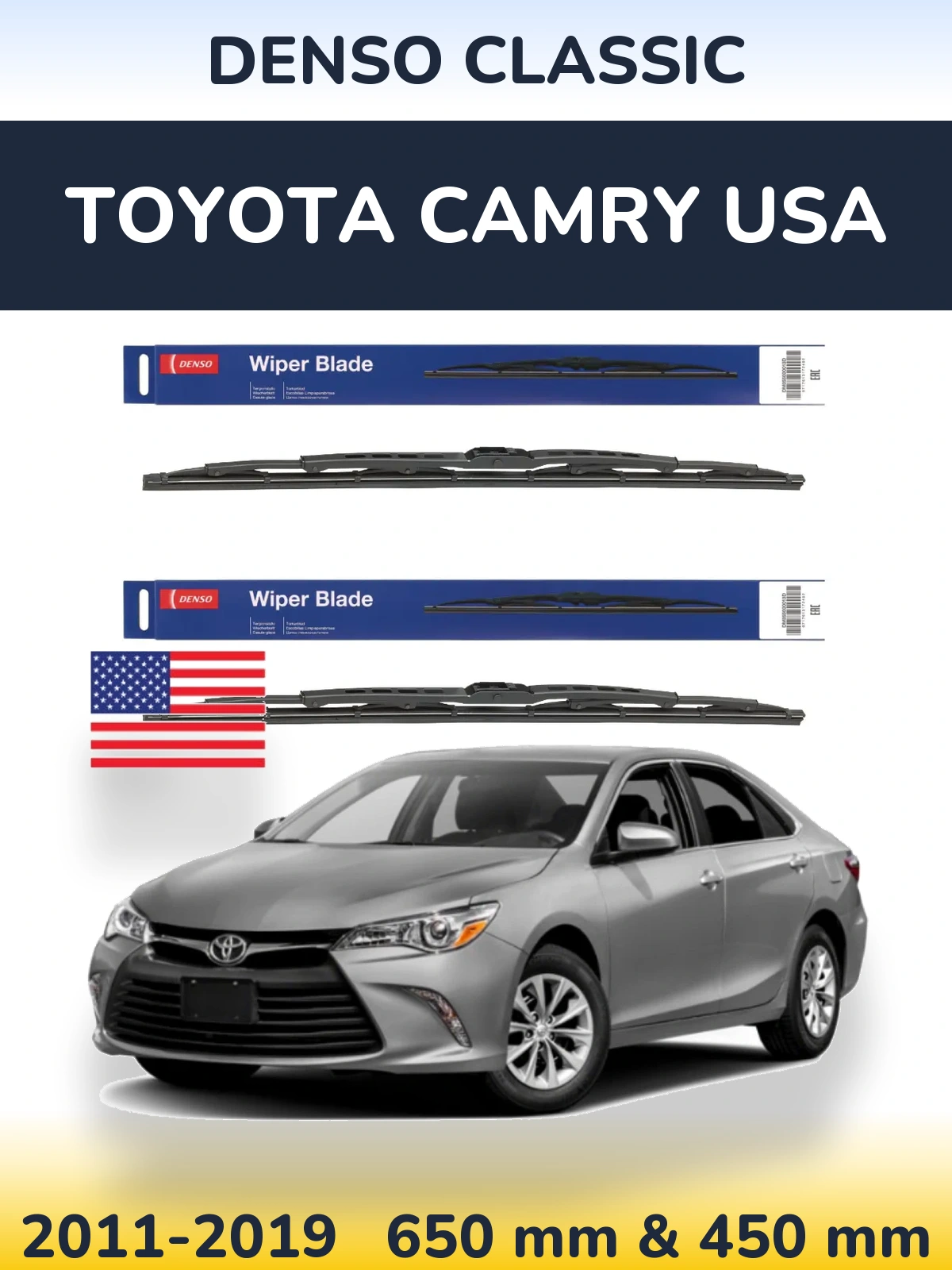 Sada předních stěračů Denso Classic 650 a 450 mm pro Toyota Camry USA 2011-2019