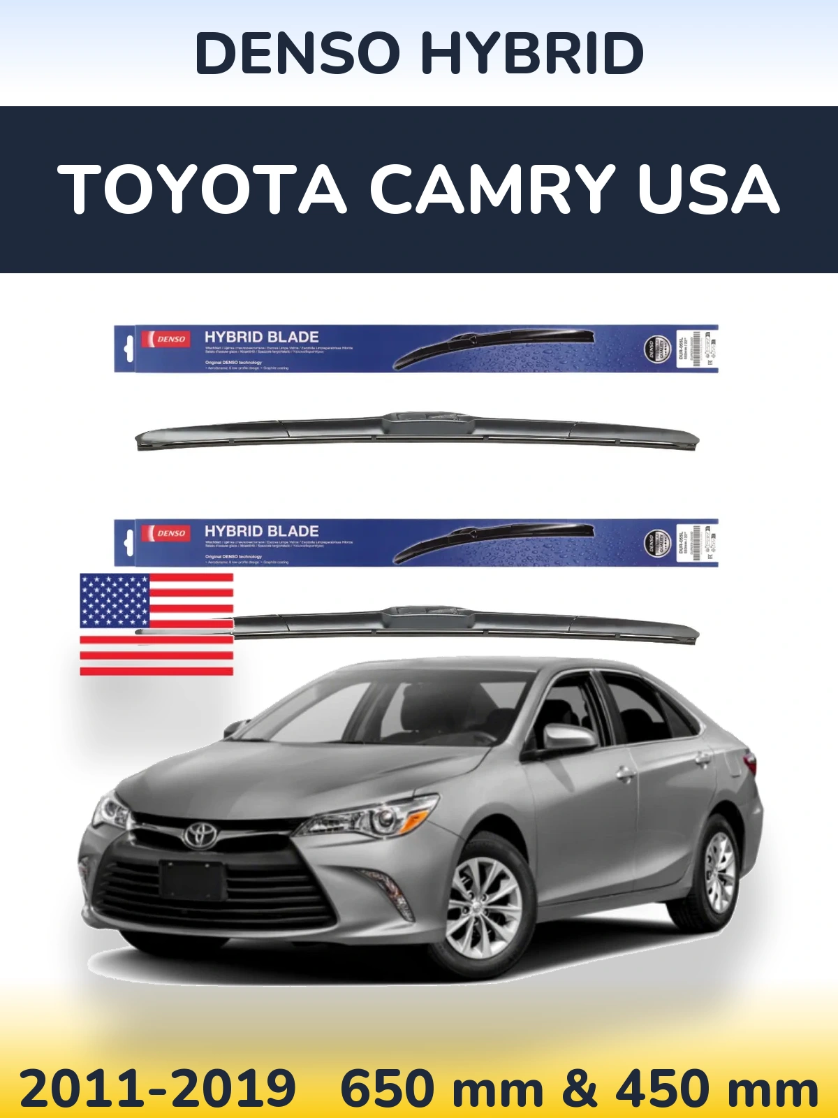 Комплект передніх щіток Denso Hybrid 650 & 450 мм для Toyota Camry USA 2011-2019