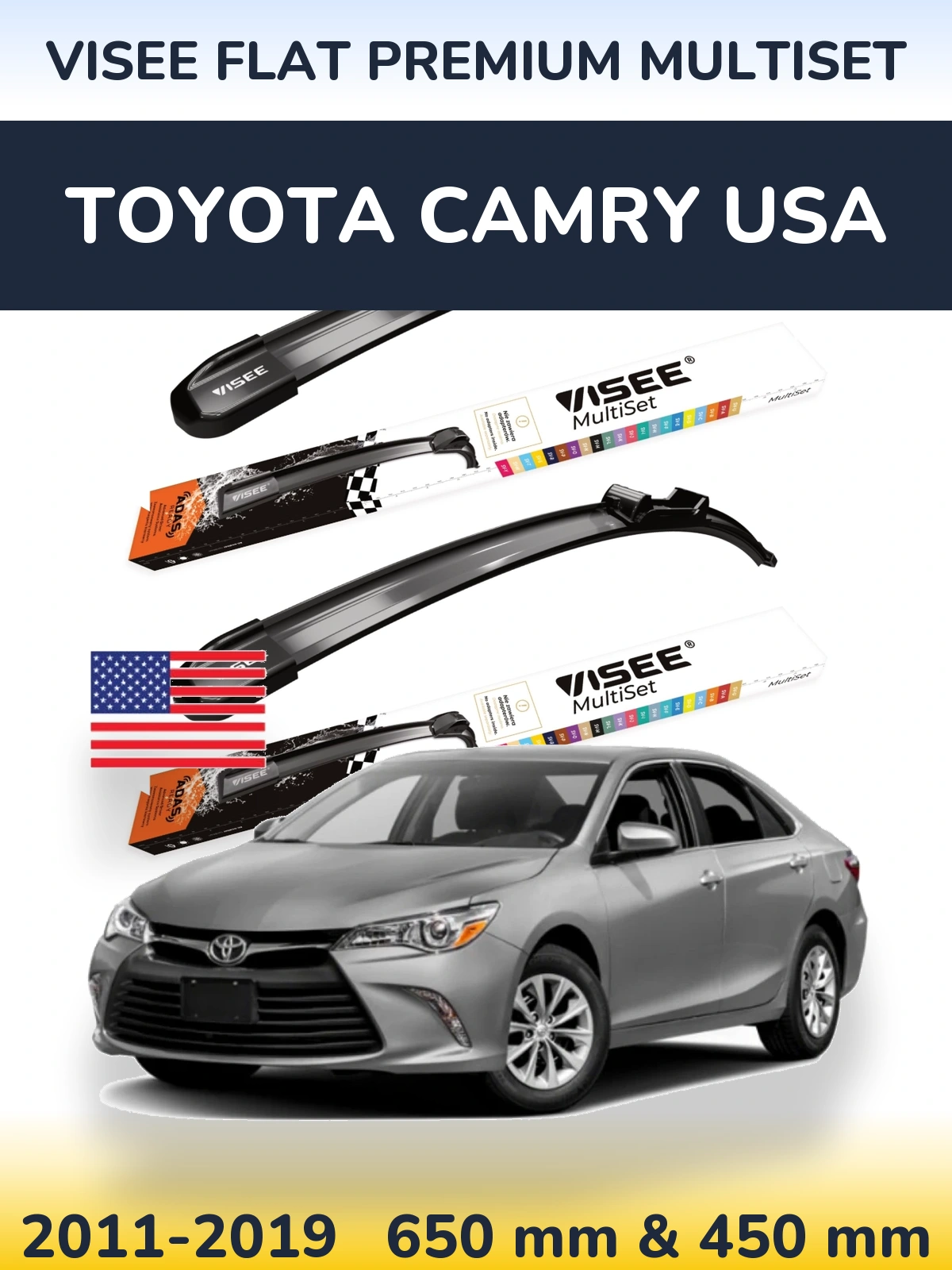 Sada předních stěračů VISEE FLAT PREMIUM MultiSet 650 a 450 mm pro Toyota Camry USA 2011-2019