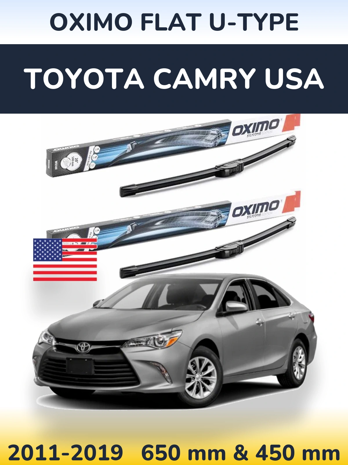 Sada předních stěračů Oximo Flat U-type 650 a 450 mm pro Toyota Camry USA 2011-2019