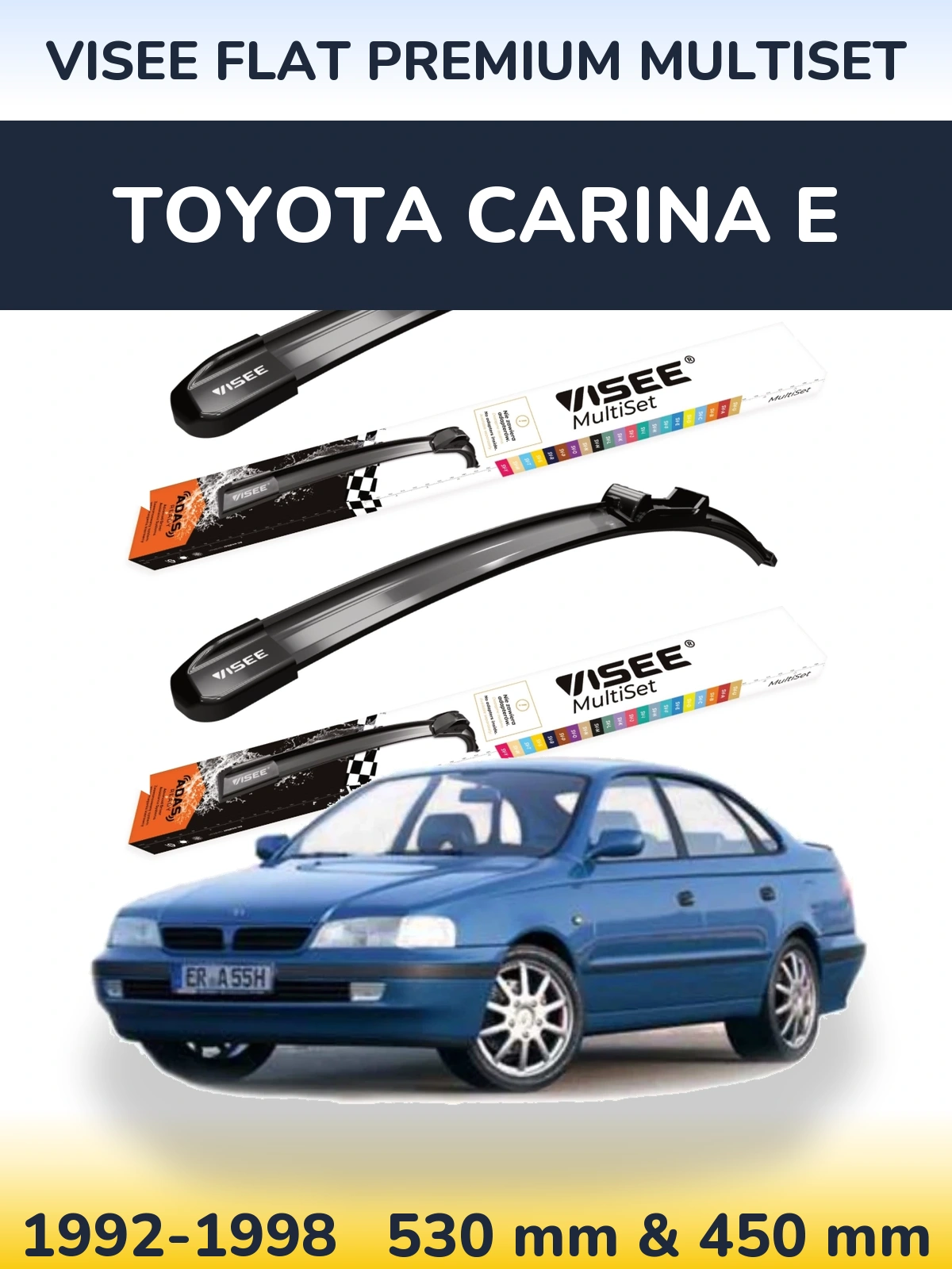 Sada předních stěračů VISEE FLAT PREMIUM MultiSet 530 a 450 mm pro Toyota Carina E 1992-1998