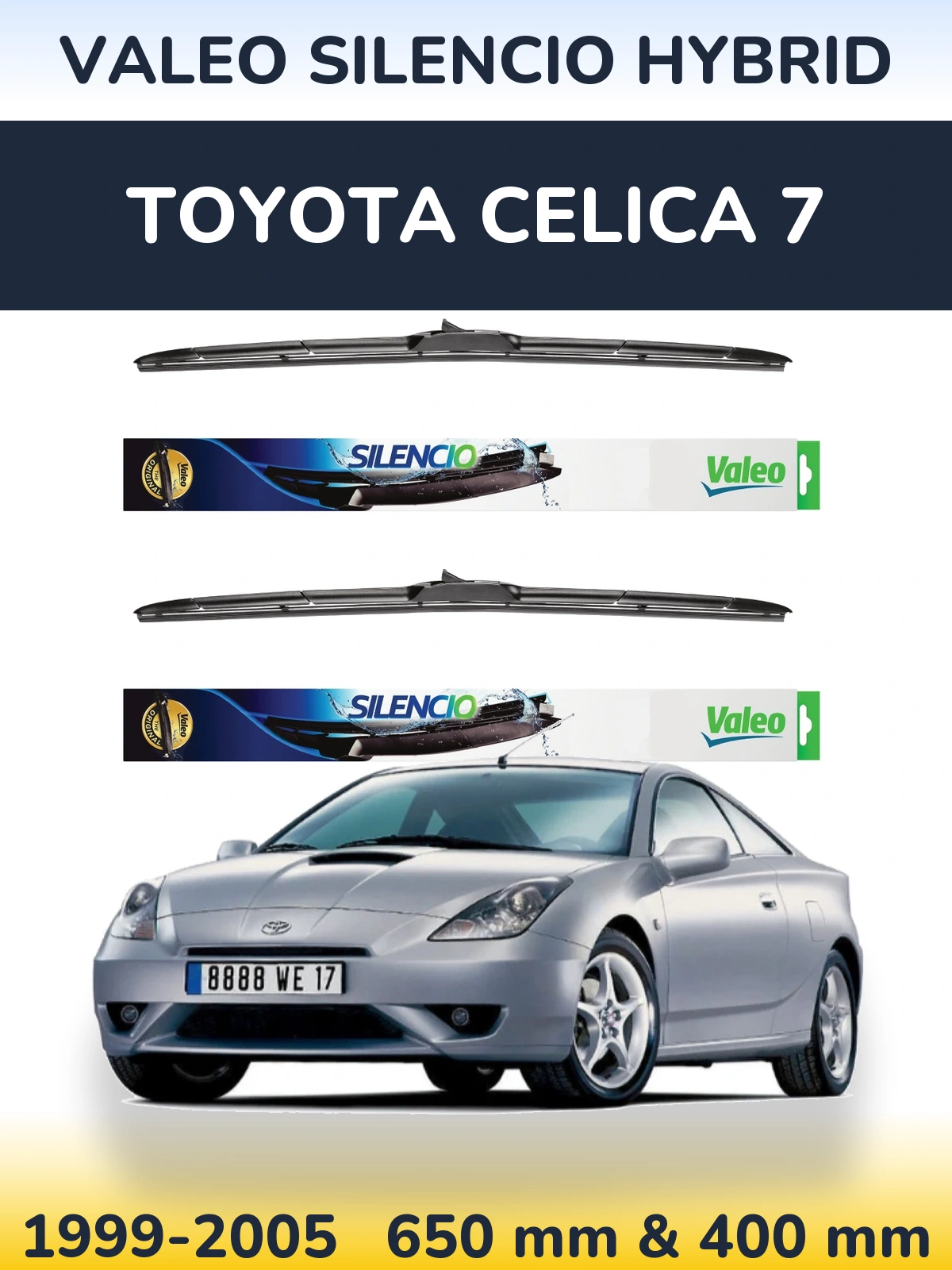 Sada předních stěračů Valeo Silencio Hybrid 650 a 400 mm pro Toyota Celica 7 1999-2005