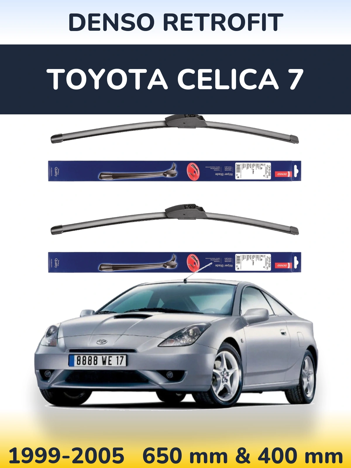 Sada předních stěračů Denso Retrofit 650 a 400 mm pro Toyota Celica 7 1999-2005
