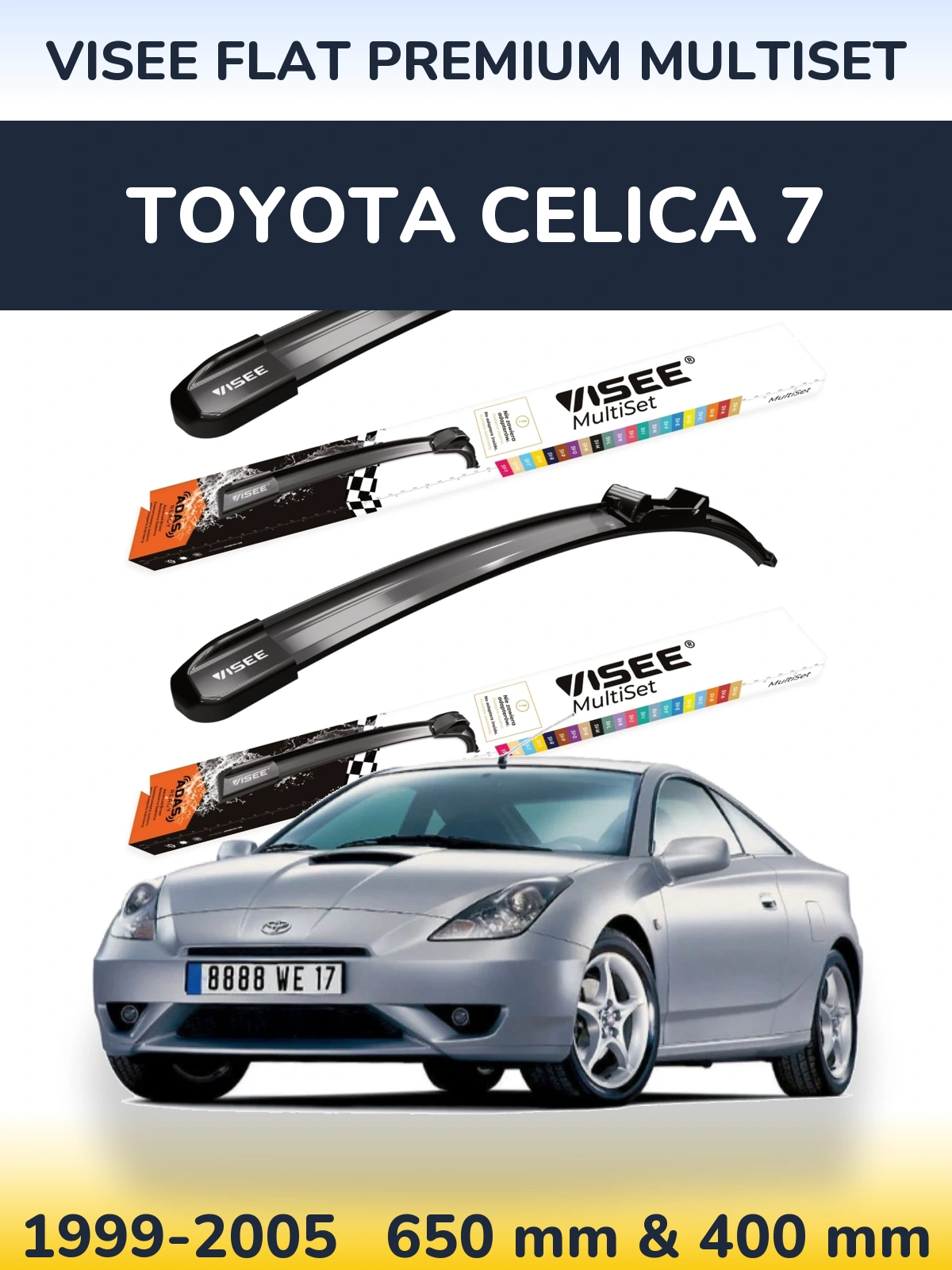 Комплект передніх щіток VISEE FLAT PREMIUM MultiSet 650 & 400 мм для Toyota Celica 7 1999-2005