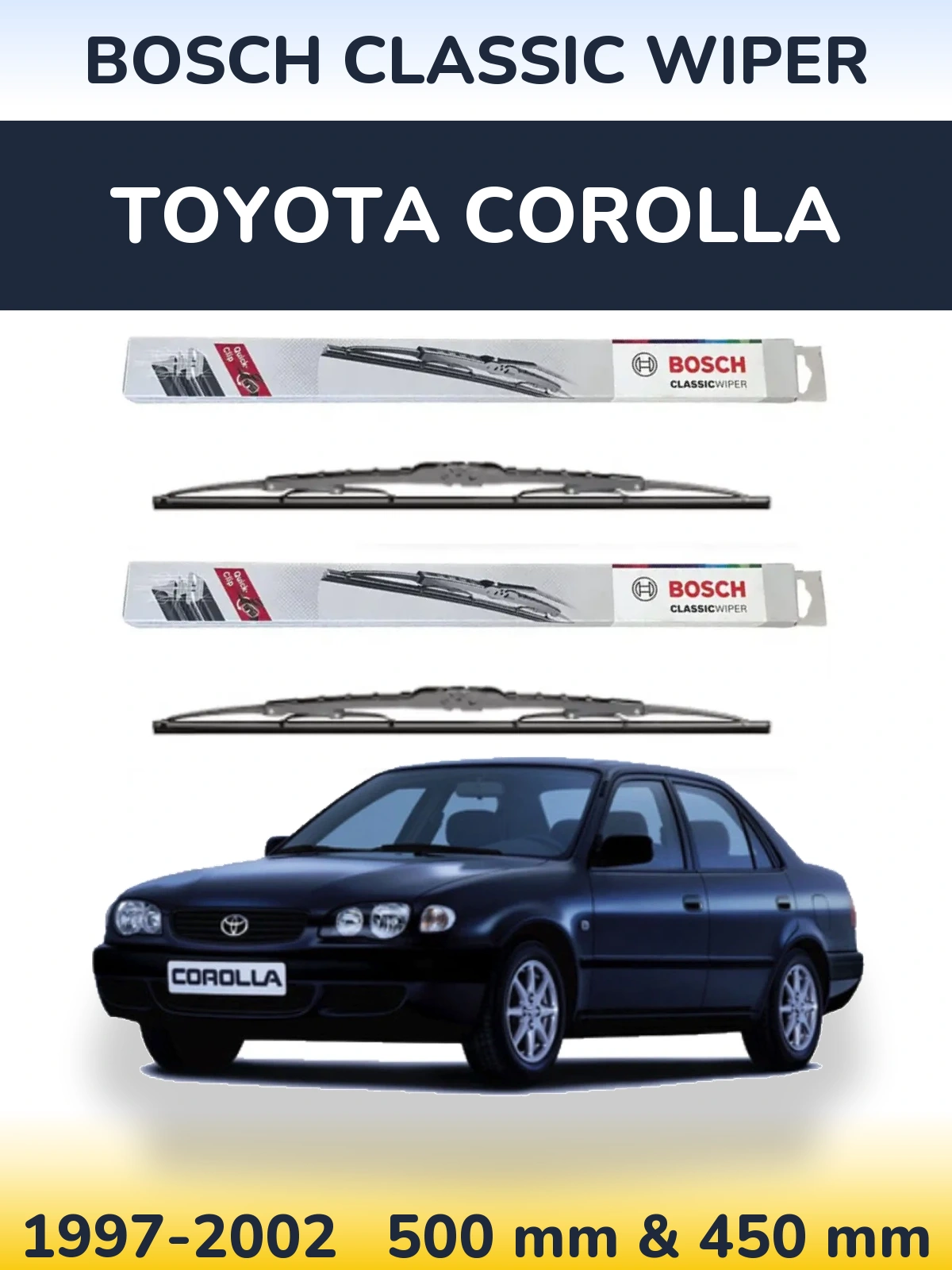 Sada předních stěračů BOSCH Classic Wiper 500 a 450 mm pro Toyota Corolla 1997-2002