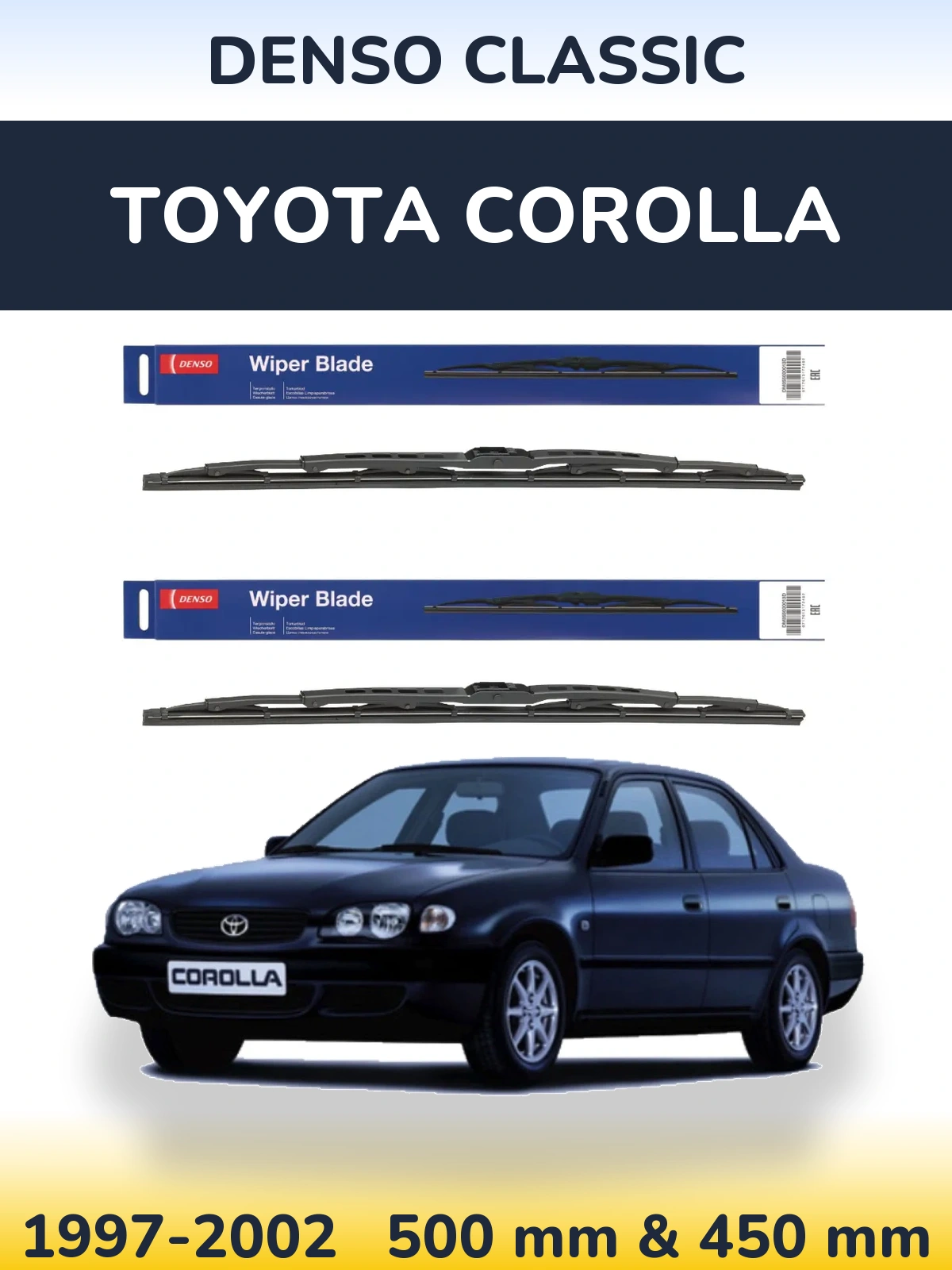 Sada předních stěračů Denso Classic 500 a 450 mm pro Toyota Corolla 1997-2002