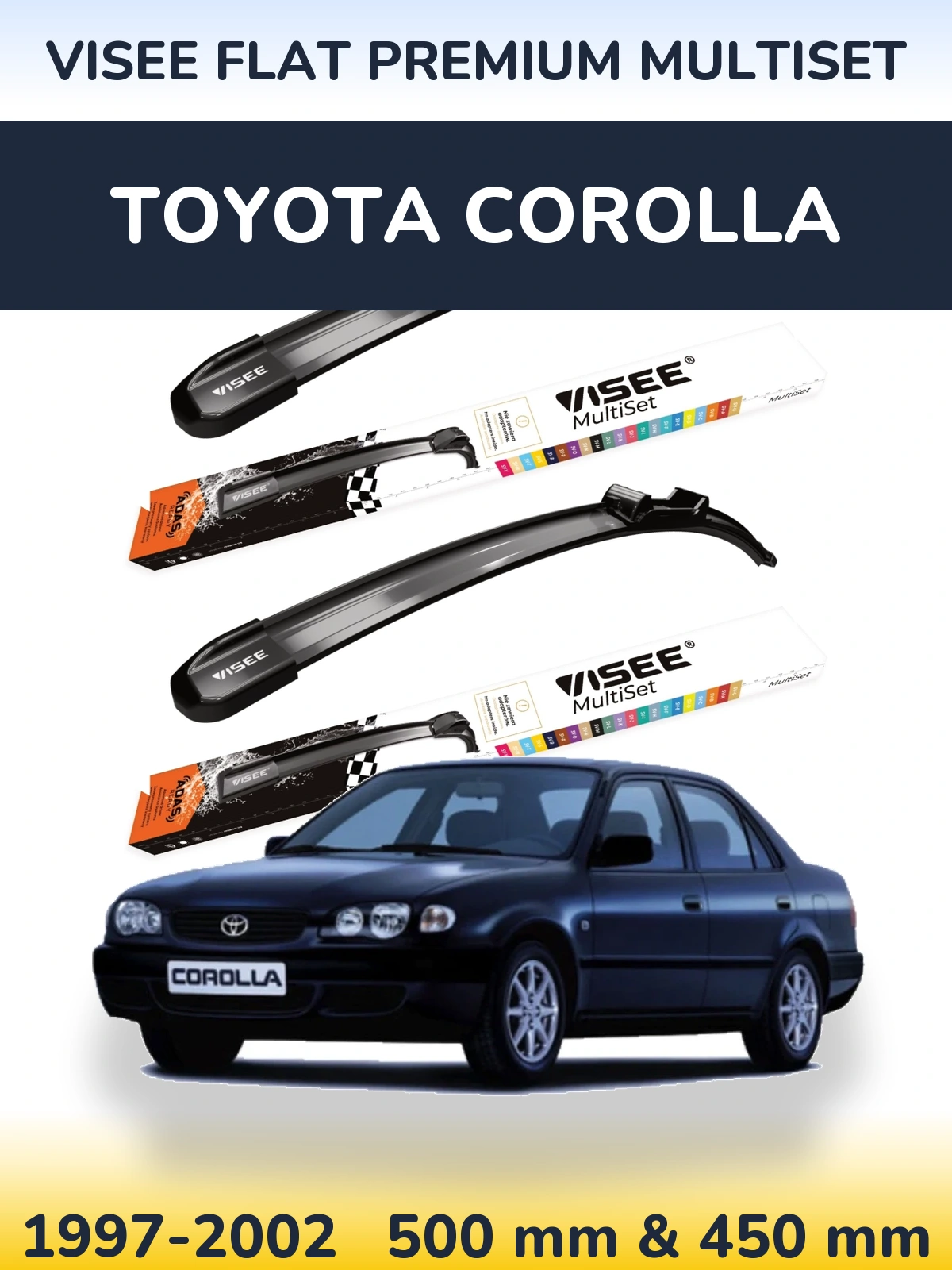 Sada předních stěračů VISEE FLAT PREMIUM MultiSet 500 a 450 mm pro Toyota Corolla 1997-2002