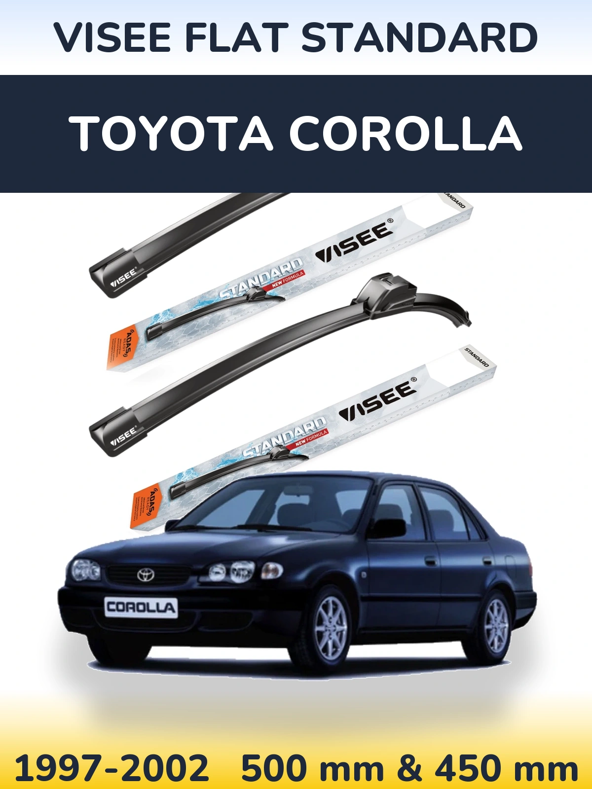 Sada předních stěračů VISEE FLAT STANDARD 500 a 450 mm pro Toyota Corolla 1997-2002