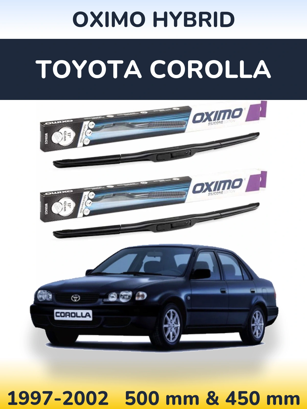 Sada předních stěračů Oximo Hybrid 500 a 450 mm pro Toyota Corolla 1997-2002