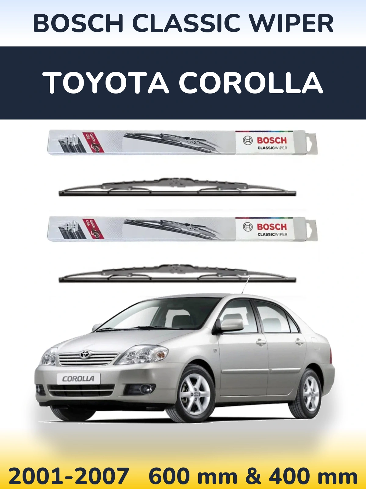 Sada předních stěračů BOSCH Classic Wiper 600 a 400 mm pro Toyota Corolla 2001-2007
