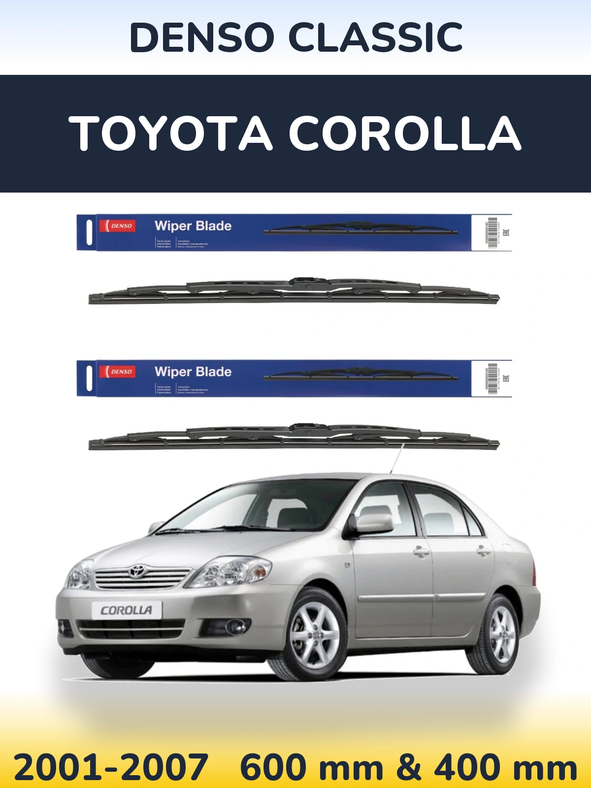 Sada předních stěračů Denso Classic 600 a 400 mm pro Toyota Corolla 2001-2007