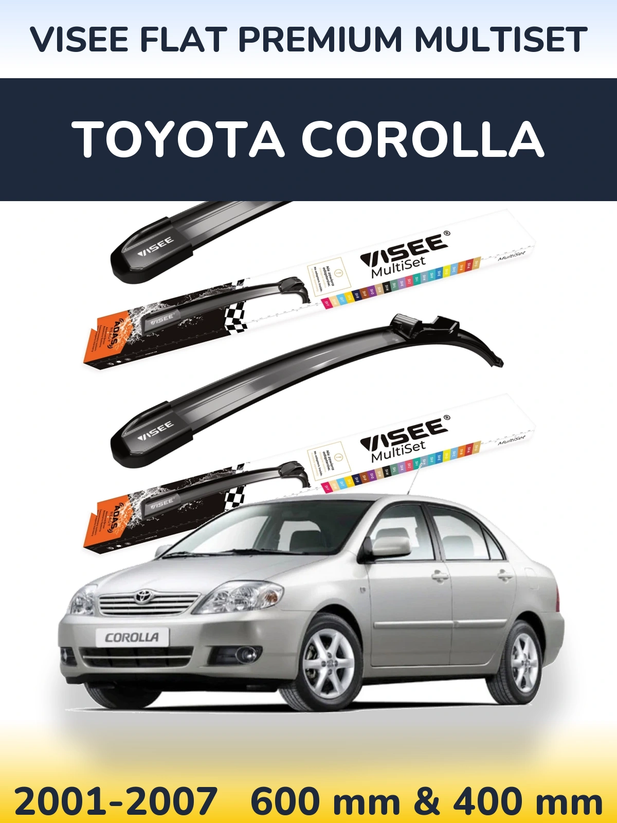 Sada předních stěračů VISEE FLAT PREMIUM MultiSet 600 a 400 mm pro Toyota Corolla 2001-2007