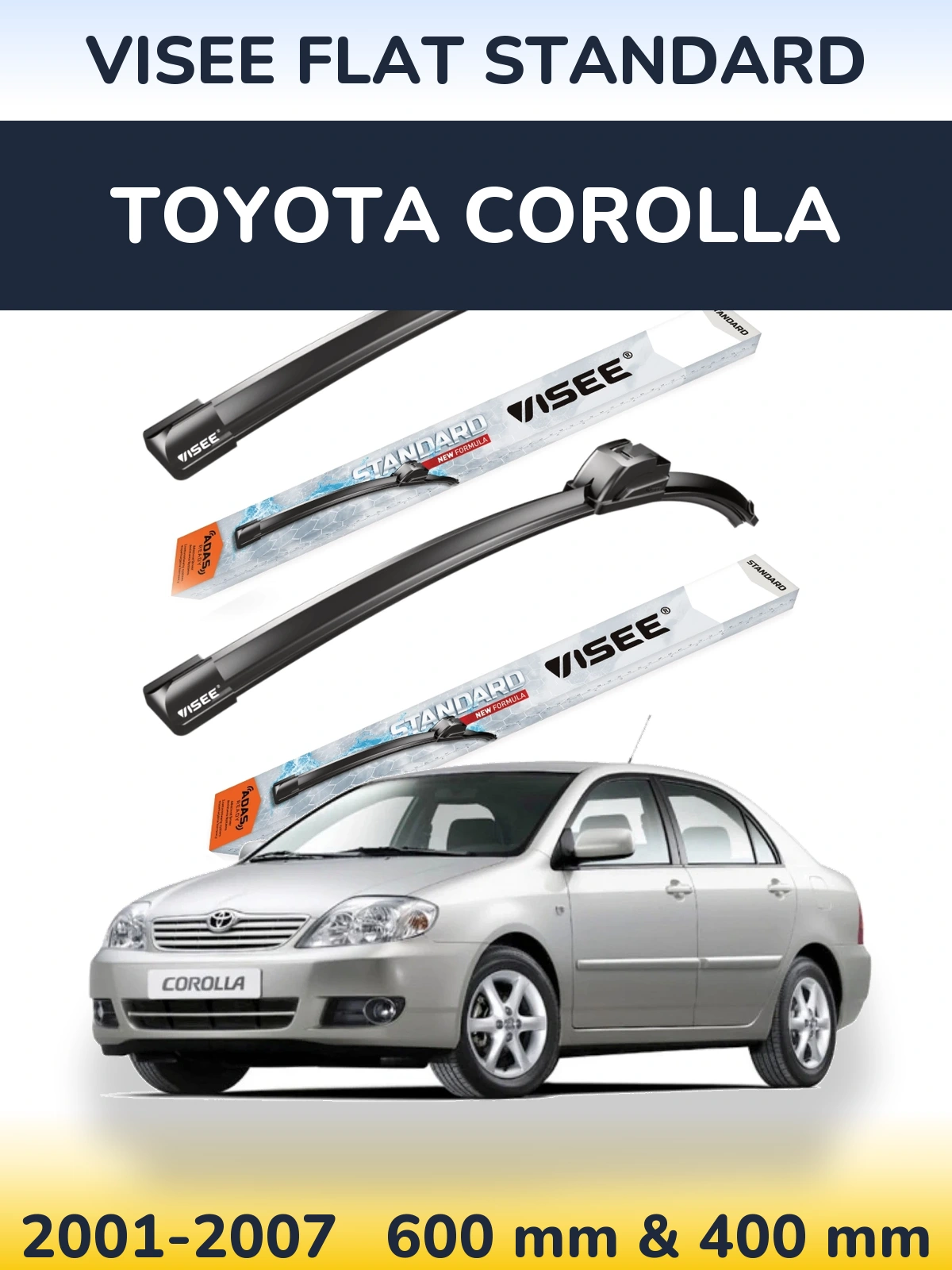 Sada předních stěračů VISEE FLAT STANDARD 600 a 400 mm pro Toyota Corolla 2001-2007