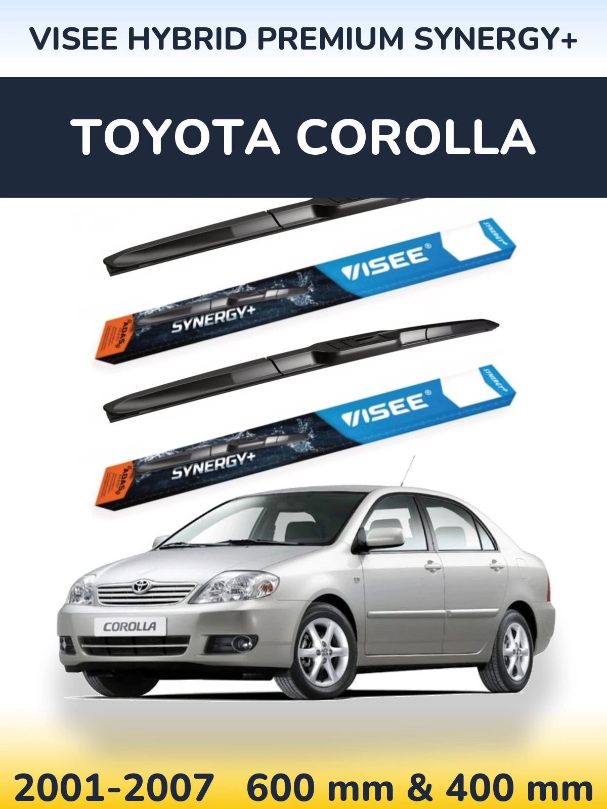 Sada předních stěračů VISEE HYBRID PREMIUM SYNERGY+ 600 a 400 mm pro Toyota Corolla 2001-2007