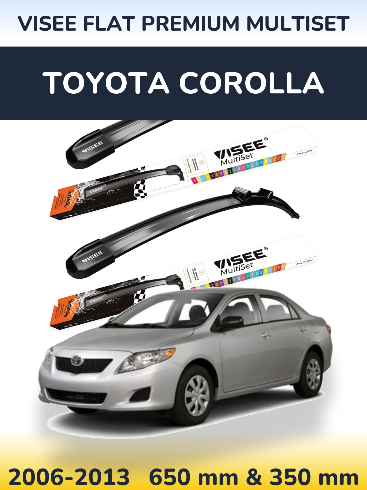 Sada předních stěračů VISEE FLAT PREMIUM MultiSet 650 a 350 mm pro Toyota Corolla 2006-2013