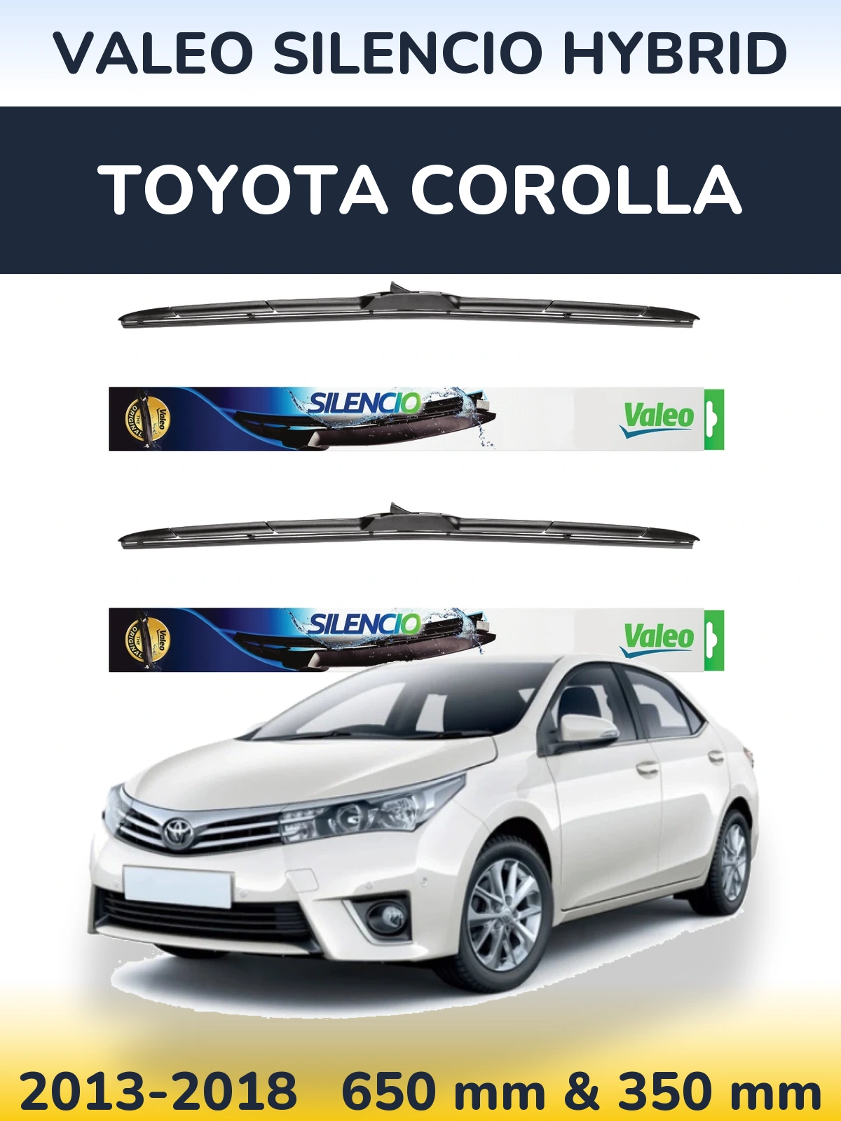 Sada předních stěračů Valeo Silencio Hybrid 650 a 350 mm pro Toyota Corolla 2013-2018