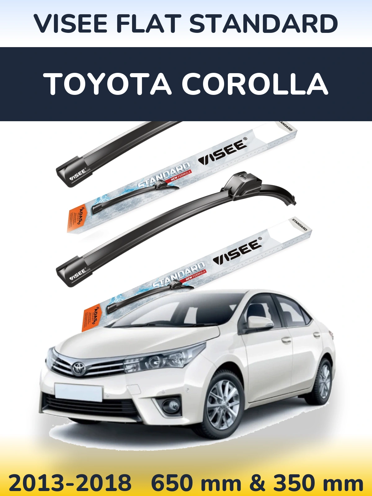 Sada předních stěračů VISEE FLAT STANDARD 650 a 350 mm pro Toyota Corolla 2013-2018