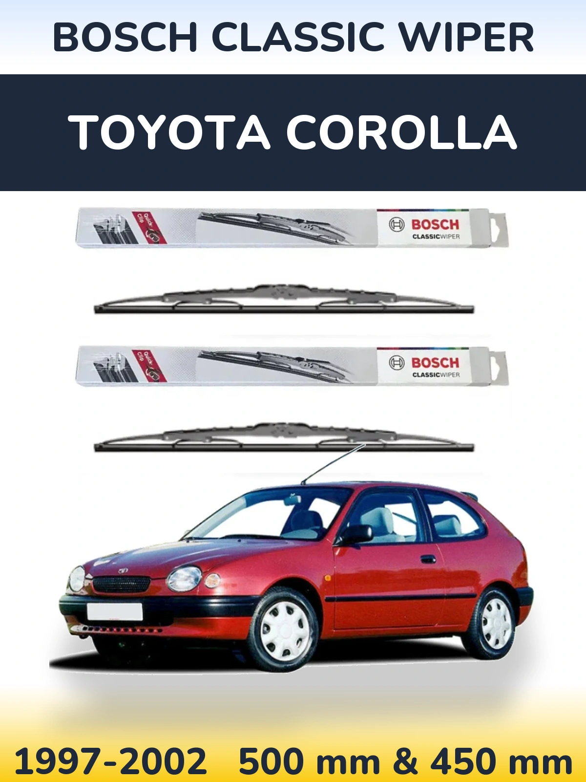 Sada předních stěračů BOSCH Classic Wiper 500 a 450 mm pro Toyota Corolla 1997-2002