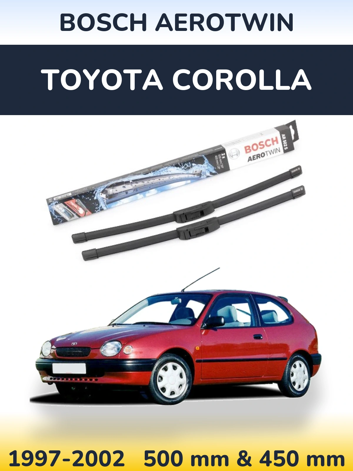 Sada předních stěračů BOSCH AeroTwin 500 a 450 mm pro Toyota Corolla 1997-2002
